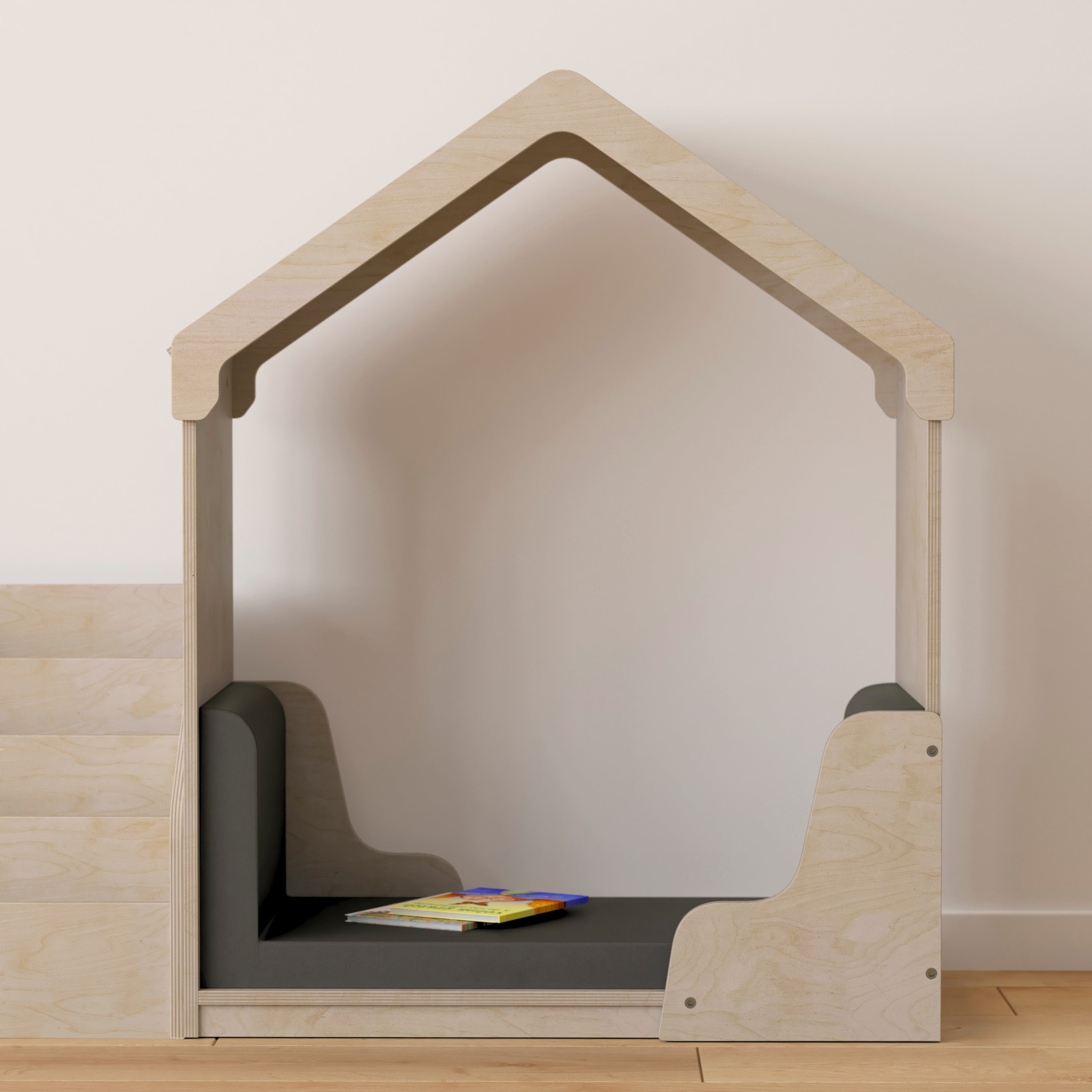 Bright Beginnings Commercial Grade Green Guard Certified Wooden Quiet Corner Reading Nook with Padded Soft Seating