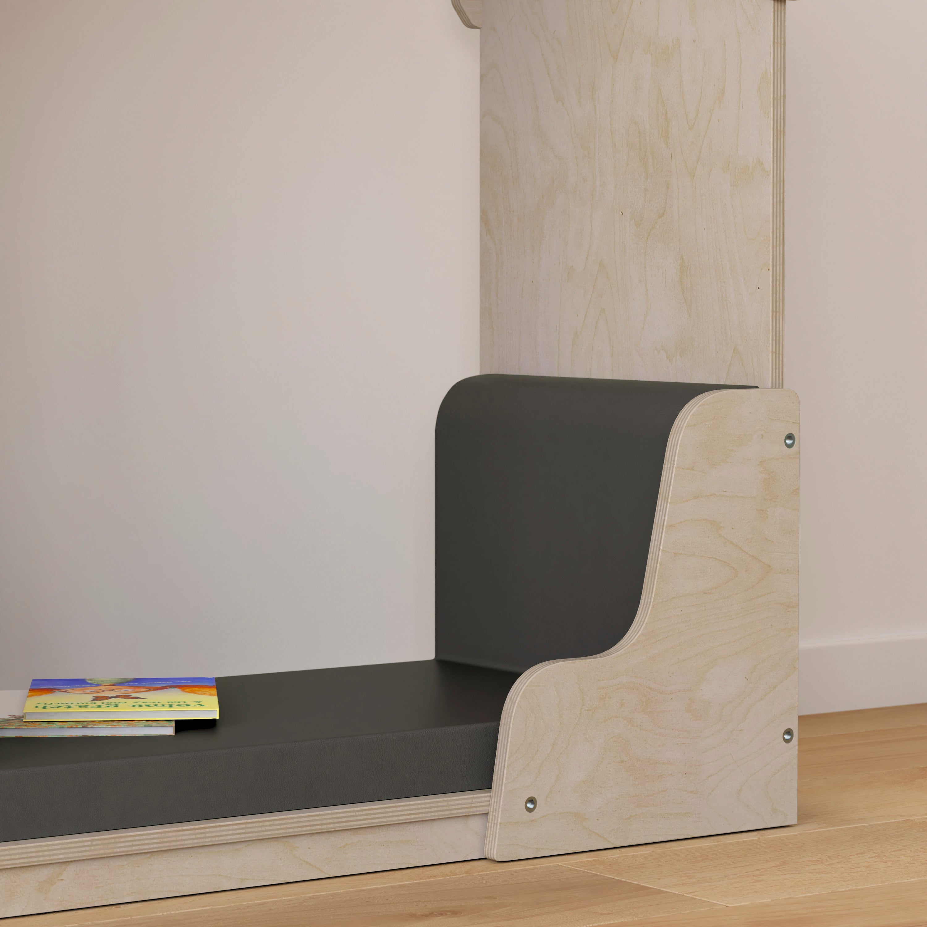 Bright Beginnings Commercial Grade Green Guard Certified Wooden Quiet Corner Reading Nook with Padded Soft Seating