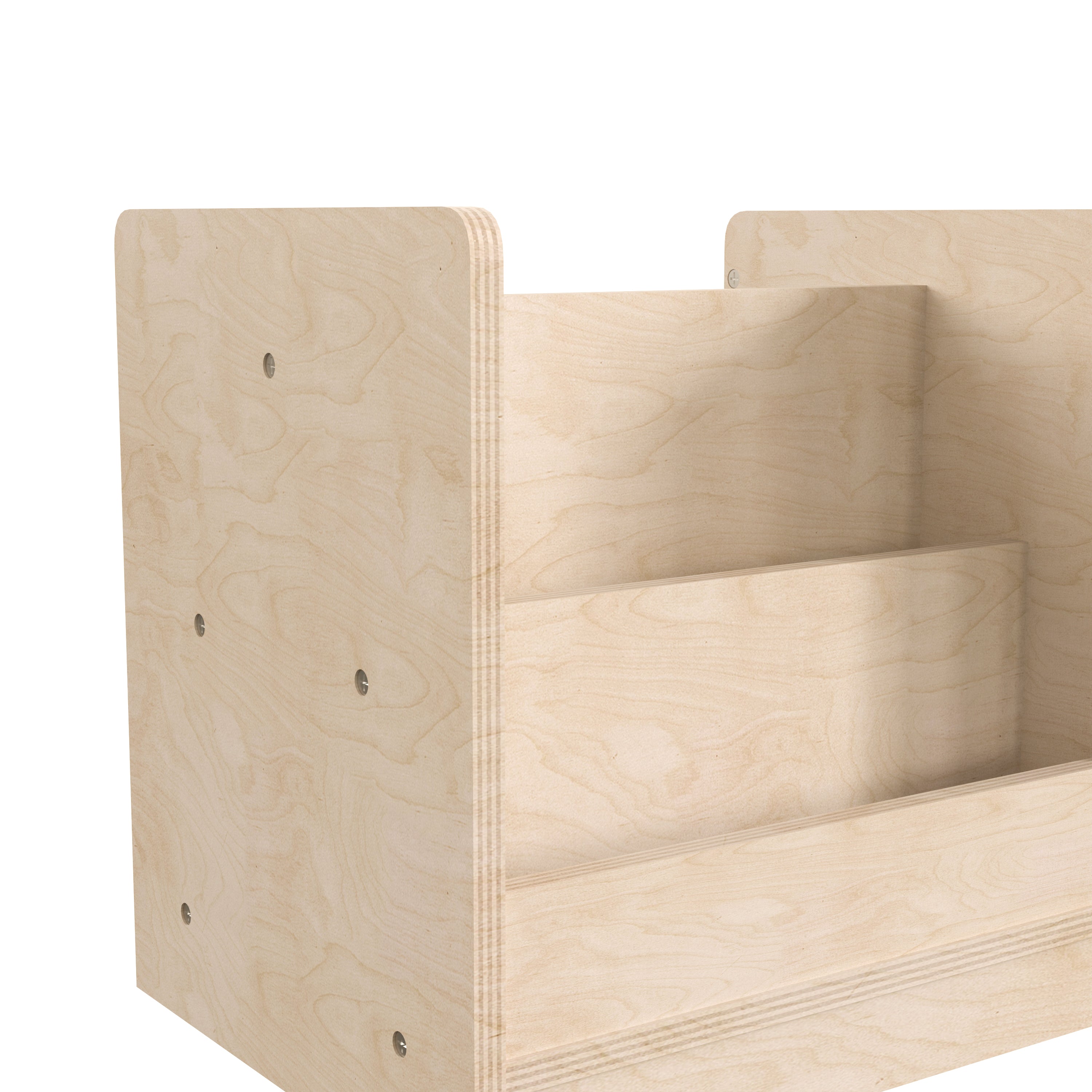 Bright Beginnings Commercial Grade Modular Double Sided 2 Tier Wooden Classroom Book Display Shelf with Transparent Storage Bin, Natural