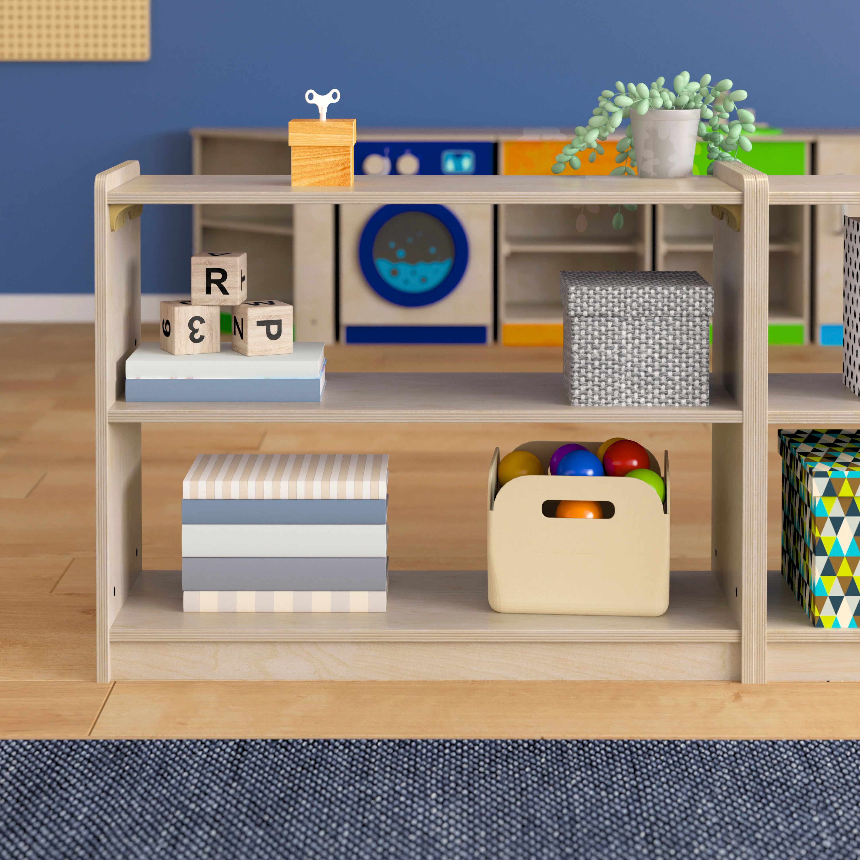 Bright Beginnings Commercial Grade 2 Shelf Wooden Classroom Open Storage Unit, Safe, Kid Friendly Design, Natural