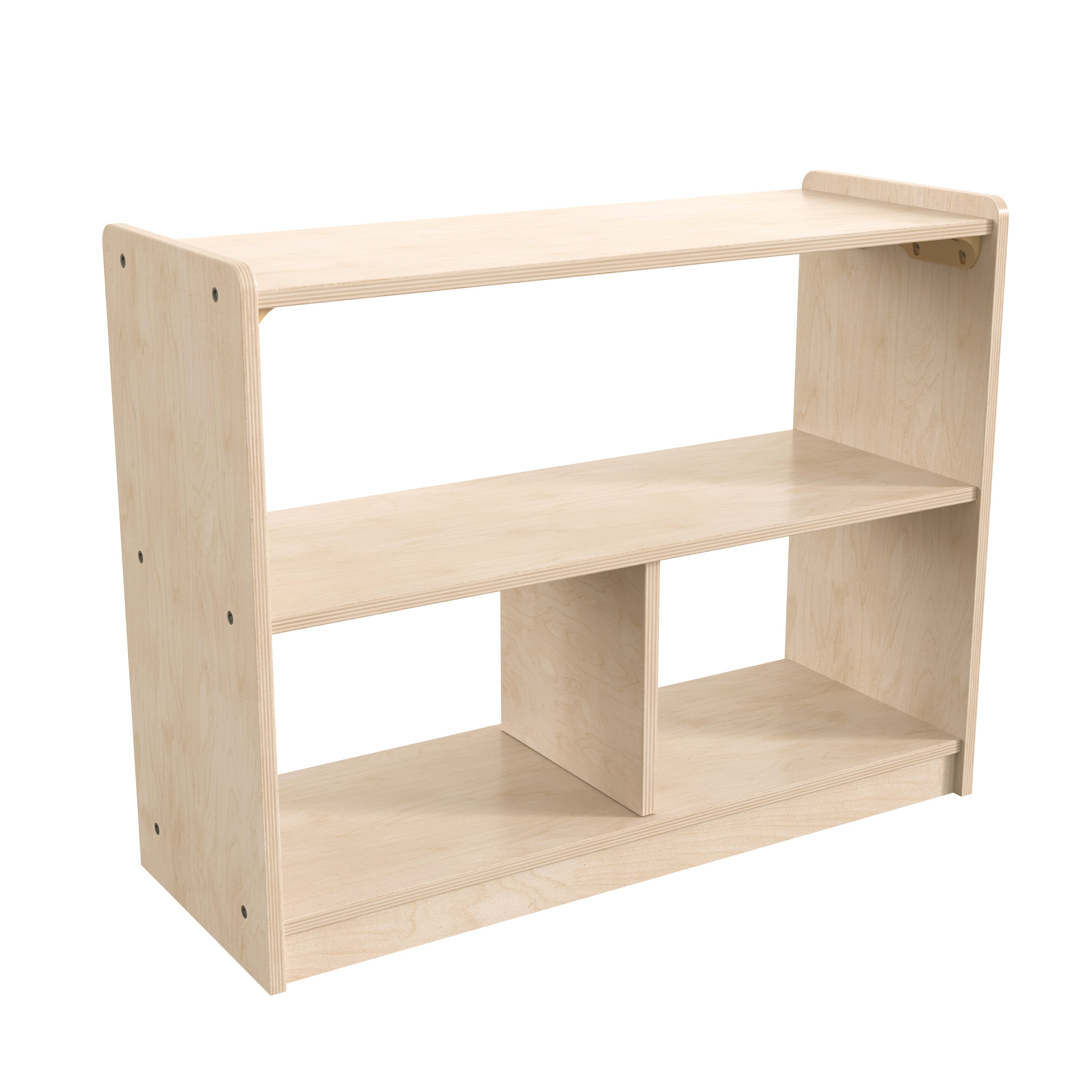 Bright Beginnings Commercial Grade 3 Section Modular Wooden Classroom Open Storage Unit, Safe, Kid Friendly Design, Natural