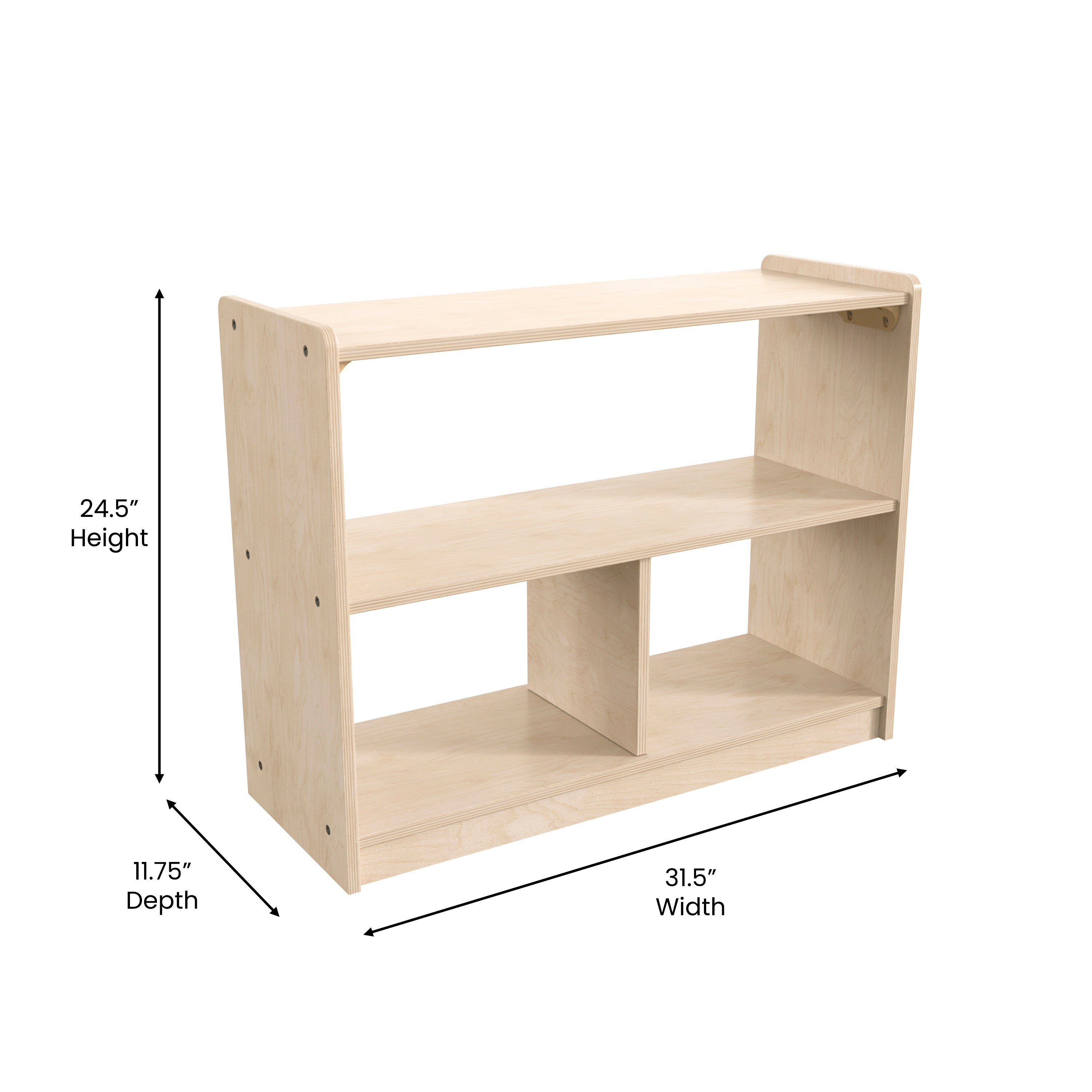Bright Beginnings Commercial Grade 3 Section Modular Wooden Classroom Open Storage Unit, Safe, Kid Friendly Design, Natural