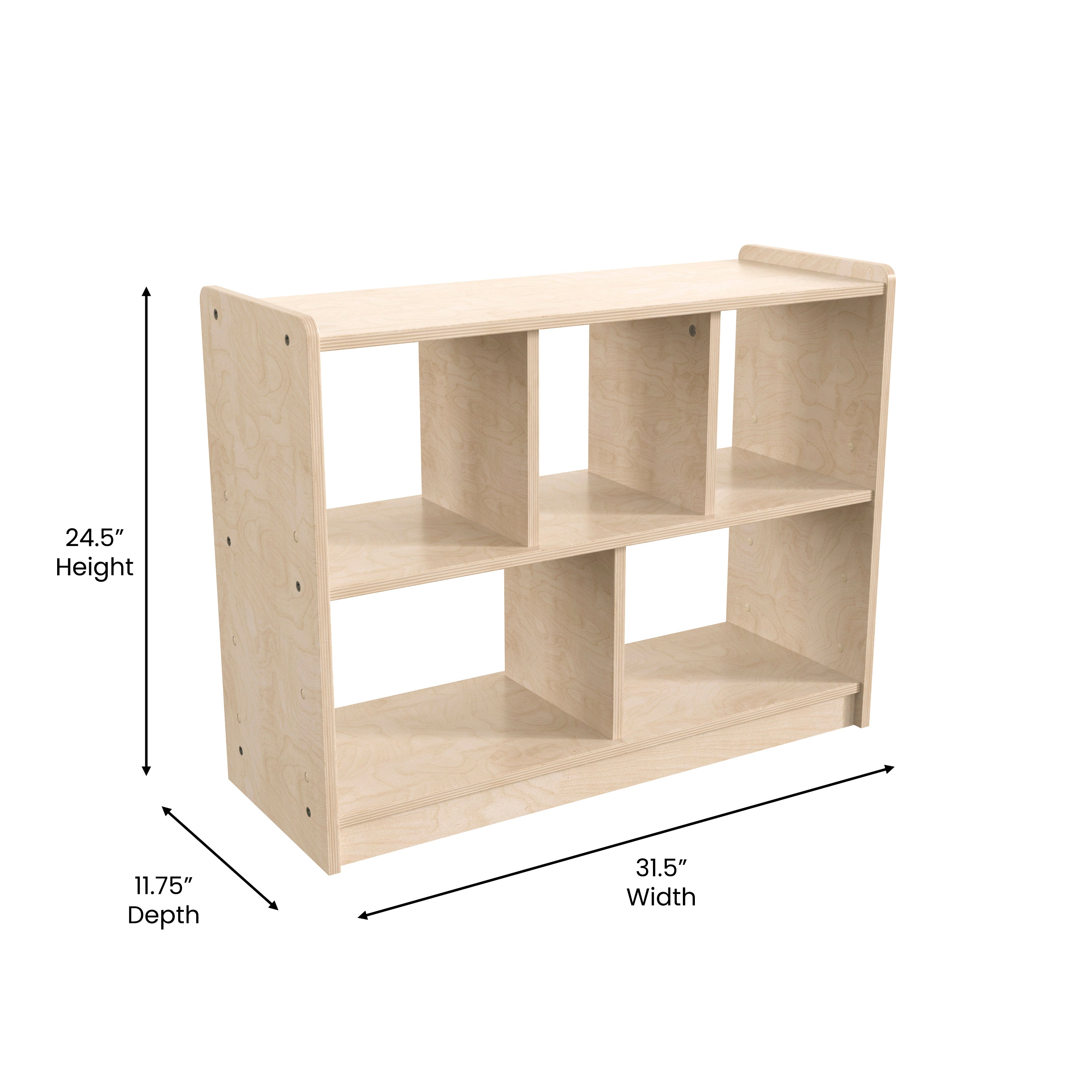 Bright Beginnings Commercial Grade 5 Section Modular Wooden Classroom Open Storage Unit, Safe, Kid Friendly Design, Natural