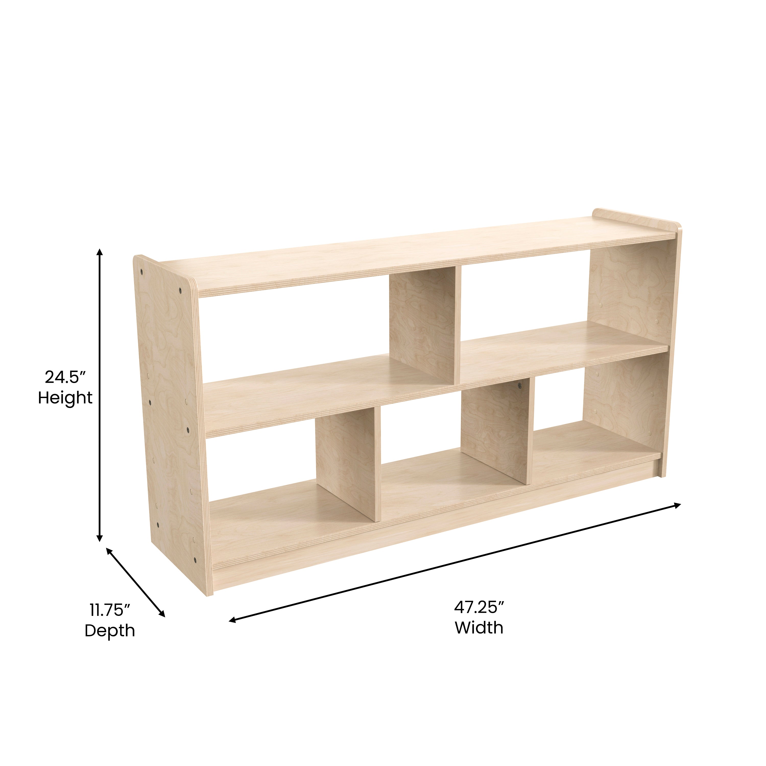 Bright Beginnings Commercial Grade Extra Wide 5 Section Modular Wooden Classroom Open Storage Unit, Safe, Kid Friendly Design, Natural