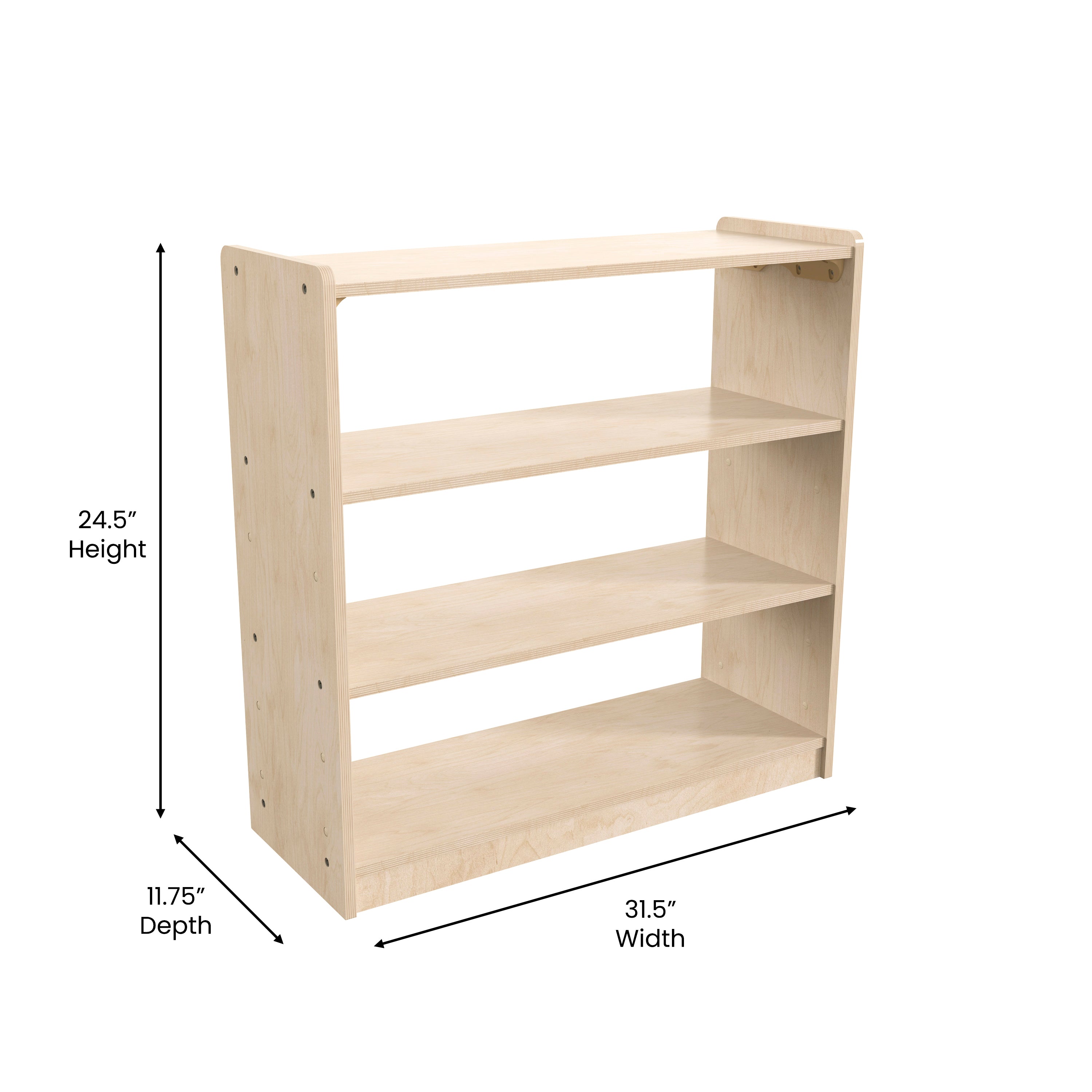 Bright Beginnings Commercial Grade 3 Shelf Wooden Classroom Open Storage Unit, Safe, Kid Friendly Design, Natural