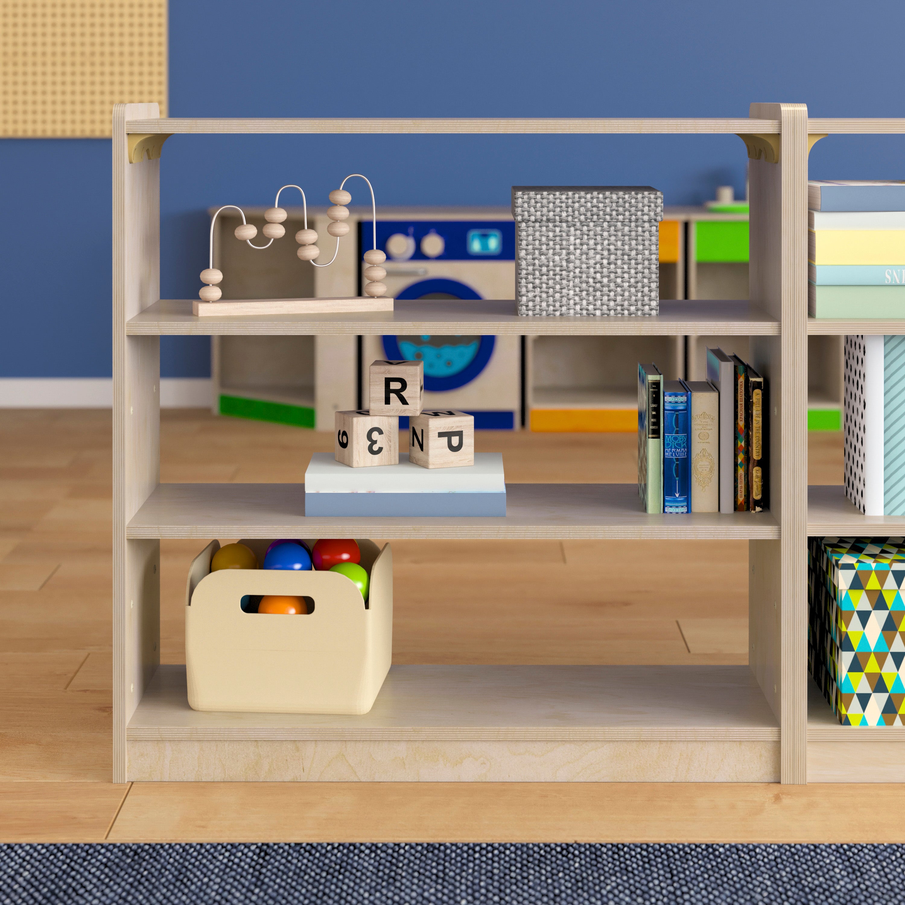 Bright Beginnings Commercial Grade 3 Shelf Wooden Classroom Open Storage Unit, Safe, Kid Friendly Design, Natural