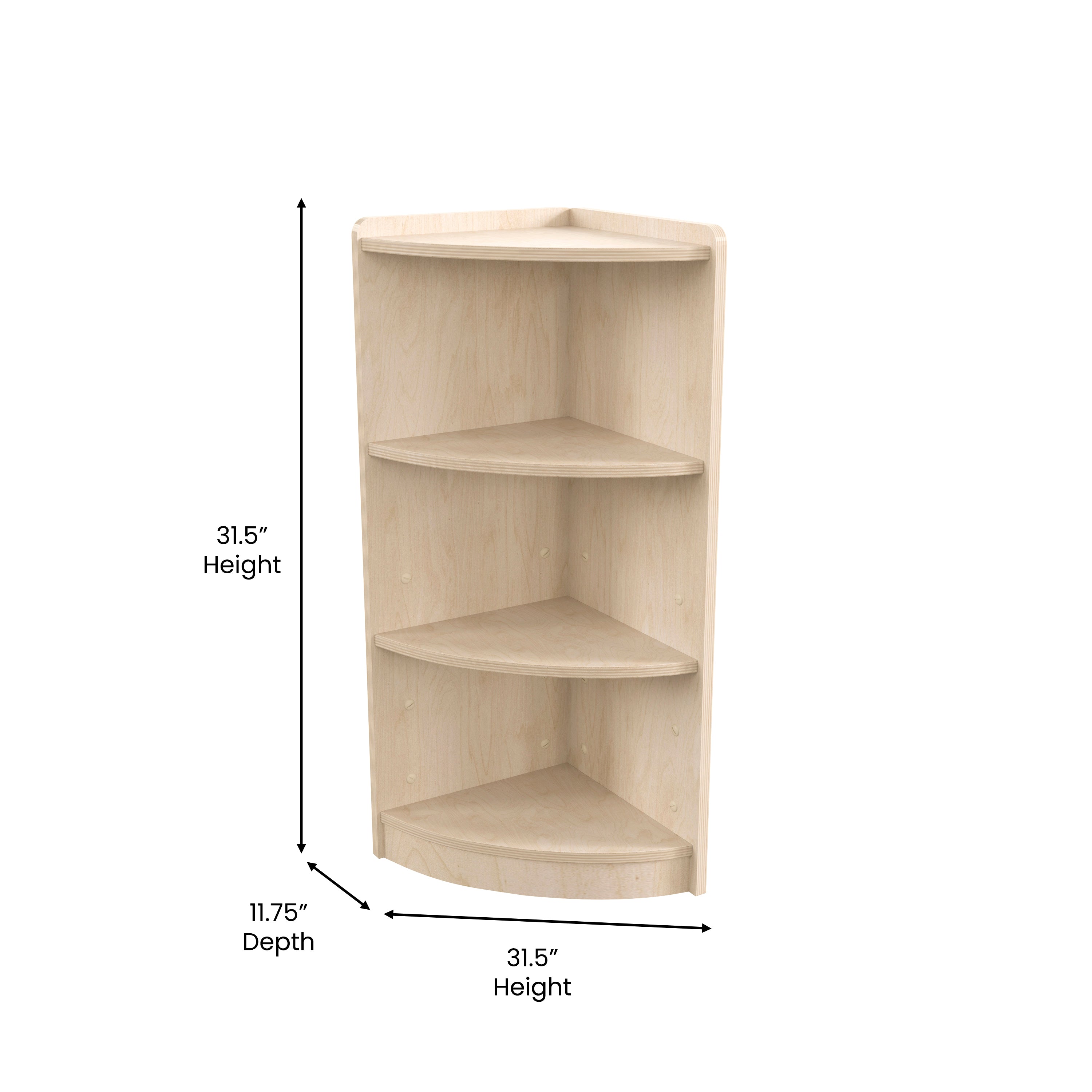 Bright Beginnings Commercial Grade 3 Tier Wooden Classroom Corner Storage Unit with Rounded Front Edges, Safe, Kid Friendly Design, Natural