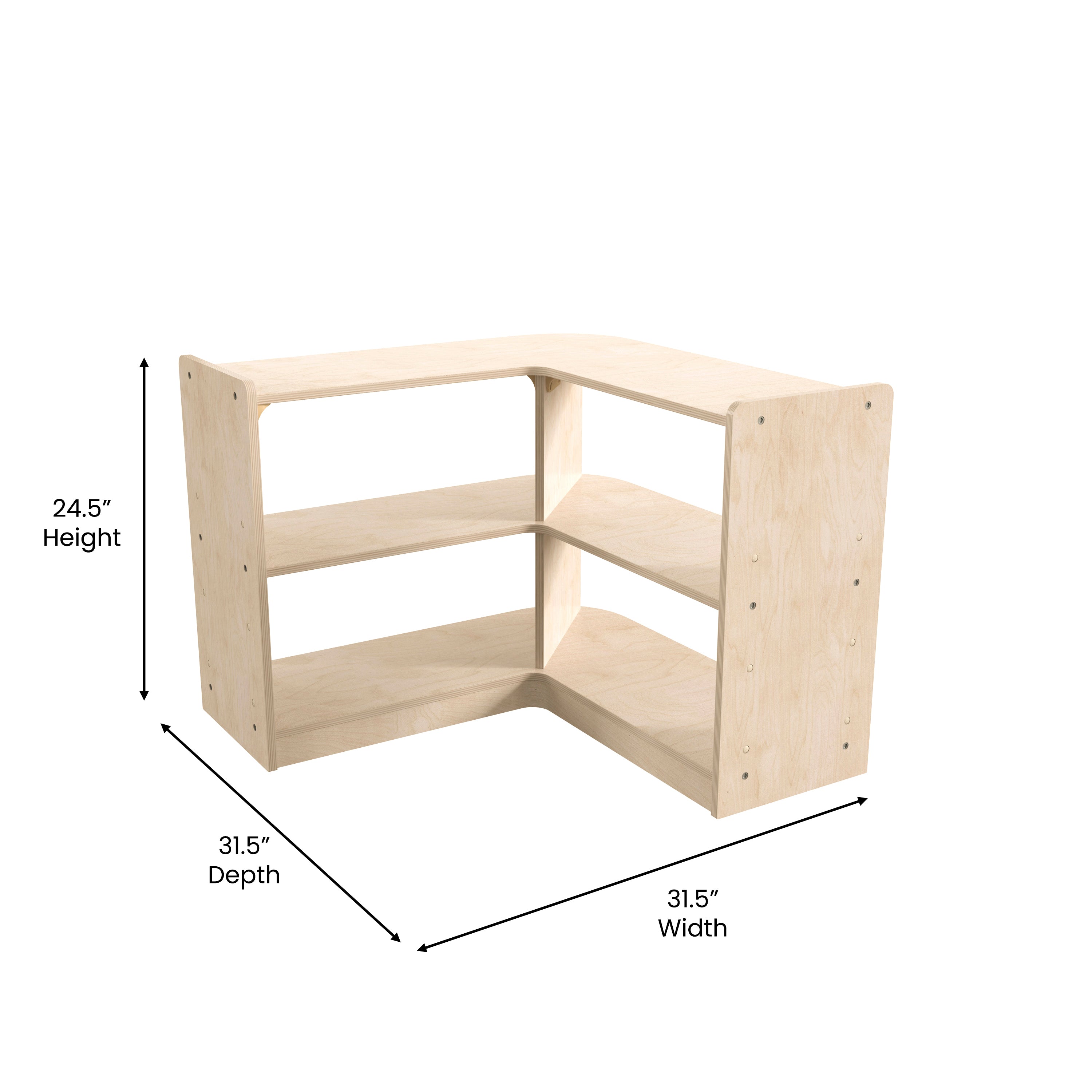 Bright Beginnings Commercial Grade 2 Tier Wooden Classroom Open Corner Storage Unit, Safe, Kid Friendly Design, Natural