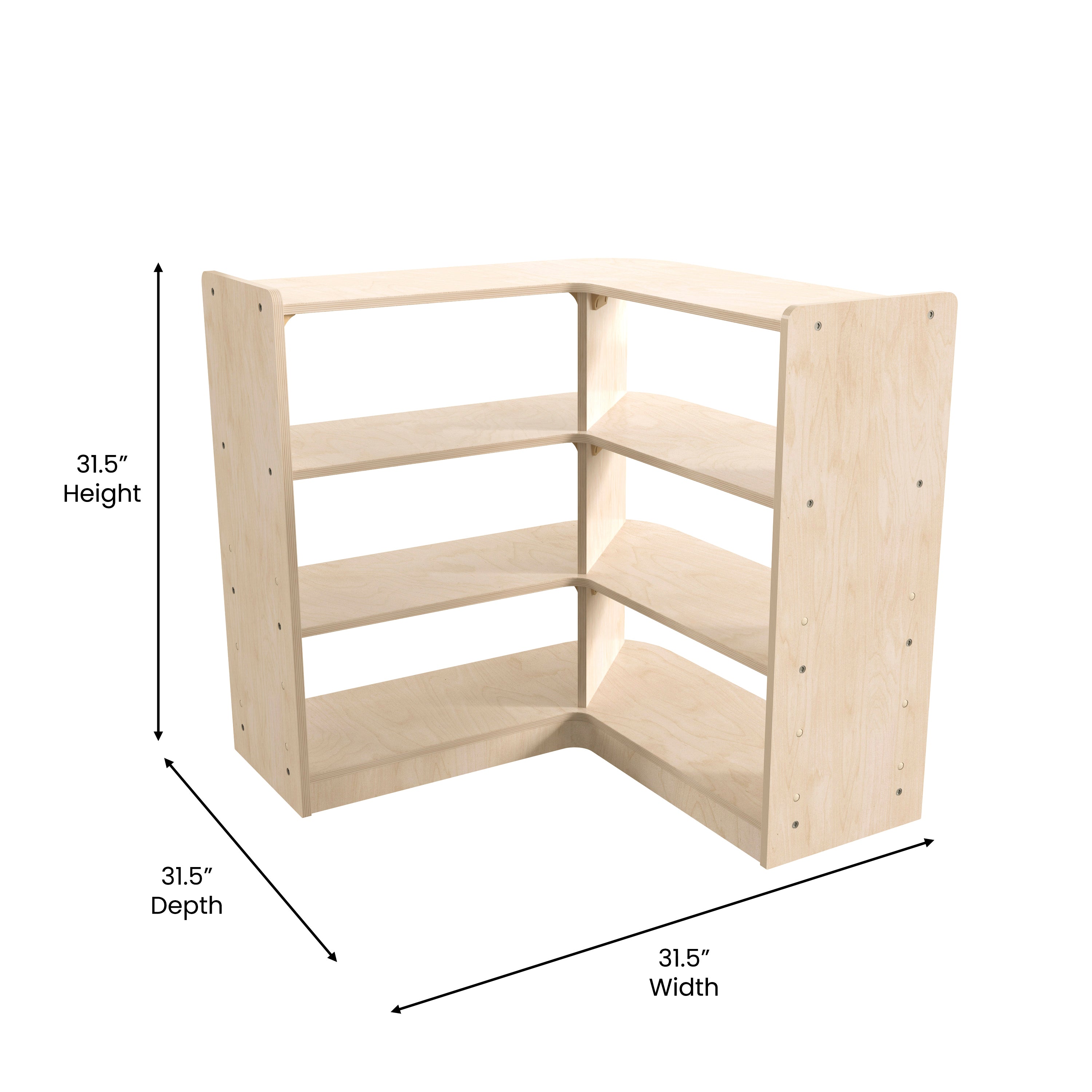 Bright Beginnings Commercial Grade 3 Tier Wooden Classroom Open Corner Storage Unit, Safe, Kid Friendly Design, Natural