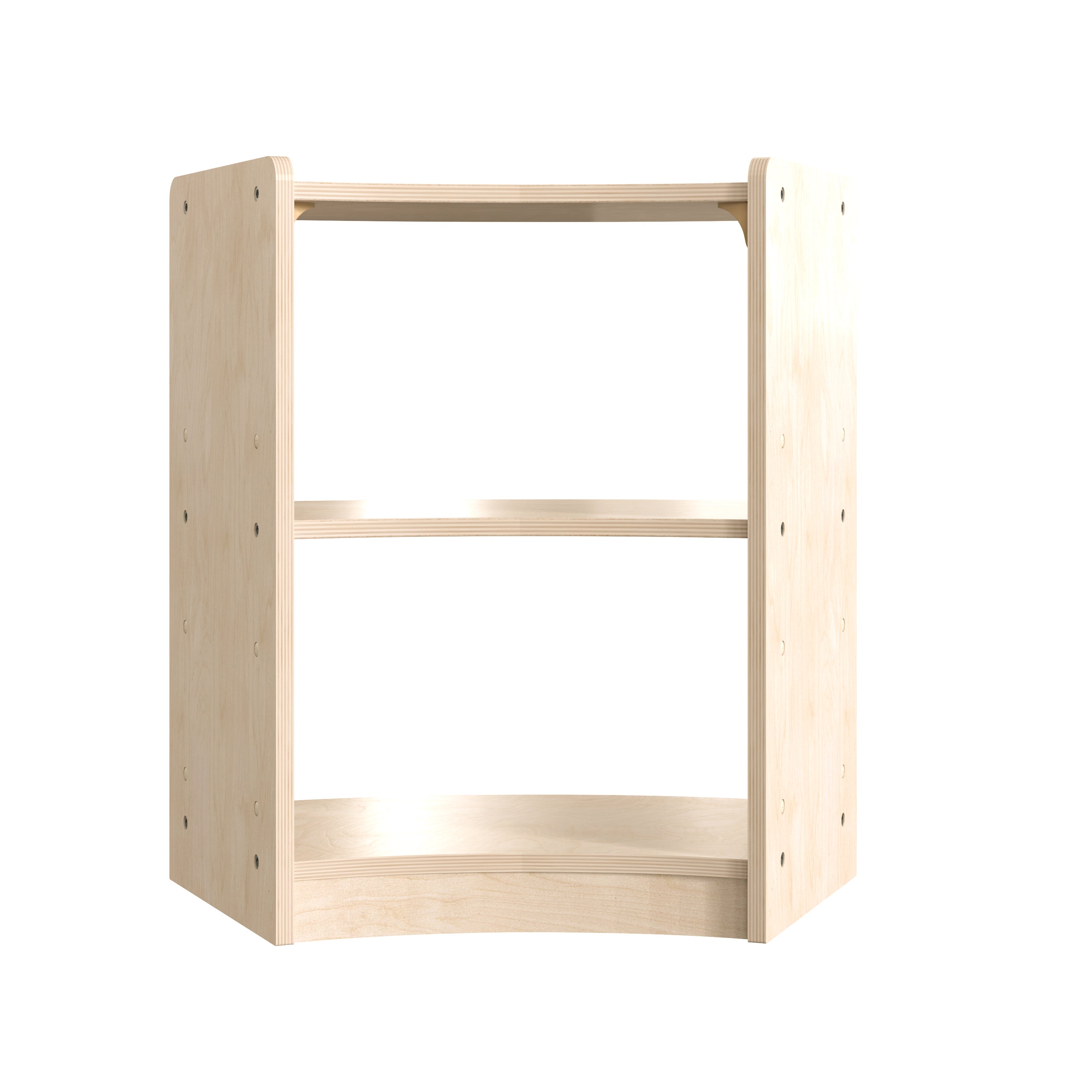 Bright Beginnings Commercial Grade Bow Front 2 Tier Wooden Classroom Open Corner Storage Unit, Safe, Kid Friendly Design, Natural