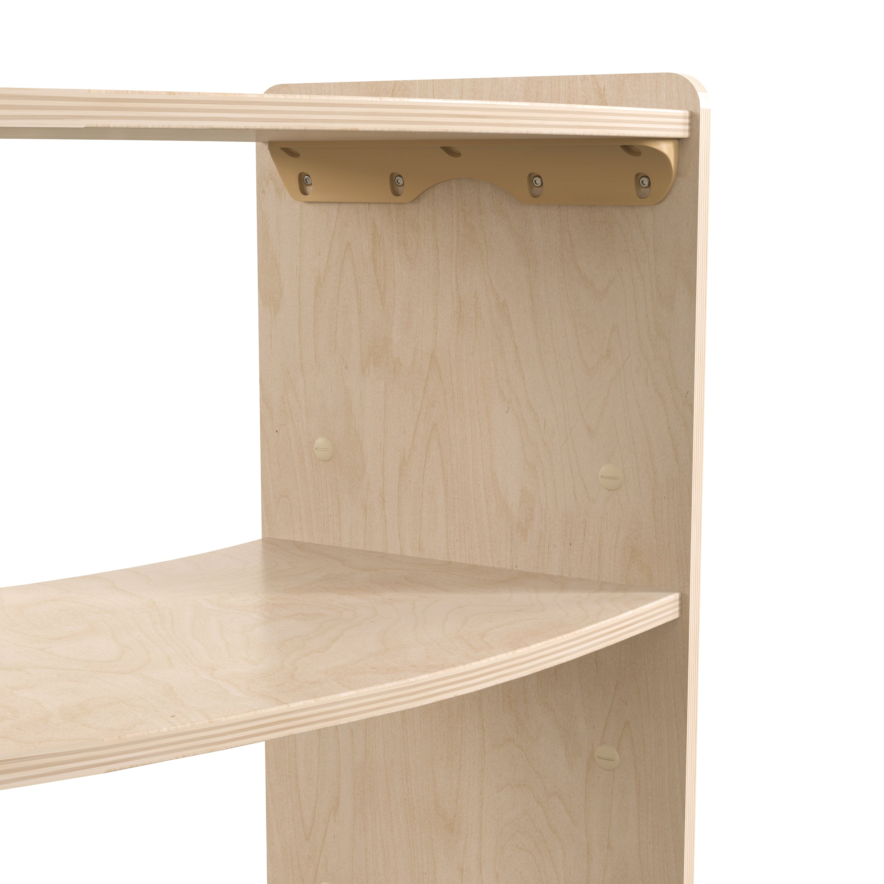 Bright Beginnings Commercial Grade Bow Front 2 Tier Wooden Classroom Open Corner Storage Unit, Safe, Kid Friendly Design, Natural