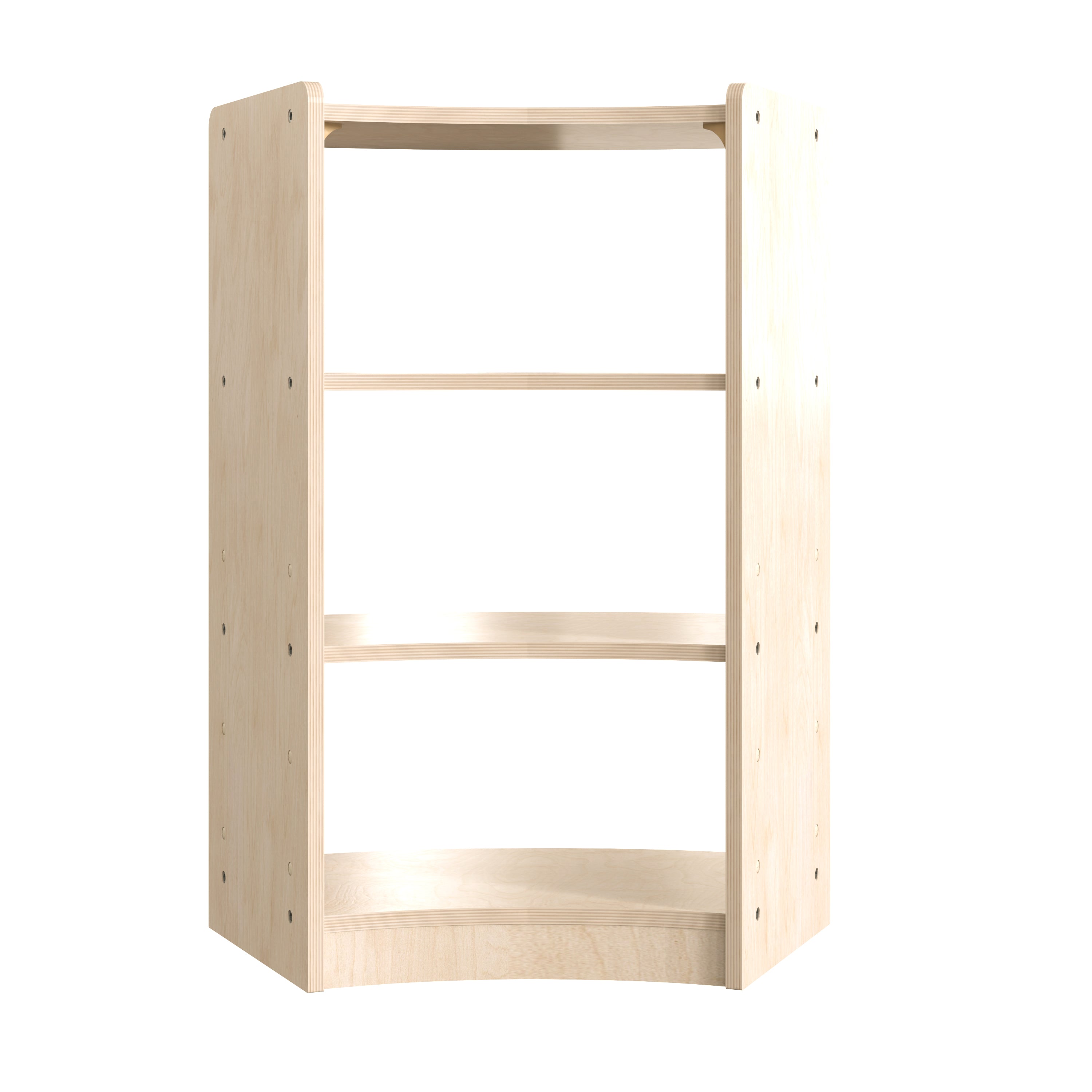 Bright Beginnings Commercial Grade Bow Front 3 Tier Wooden Classroom Open Corner Storage Unit, Safe, Kid Friendly Design, Natural