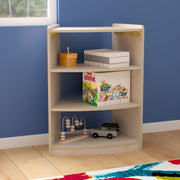 Bright Beginnings Commercial Grade Bow Front 3 Tier Wooden Classroom Open Corner Storage Unit, Safe, Kid Friendly Design, Natural