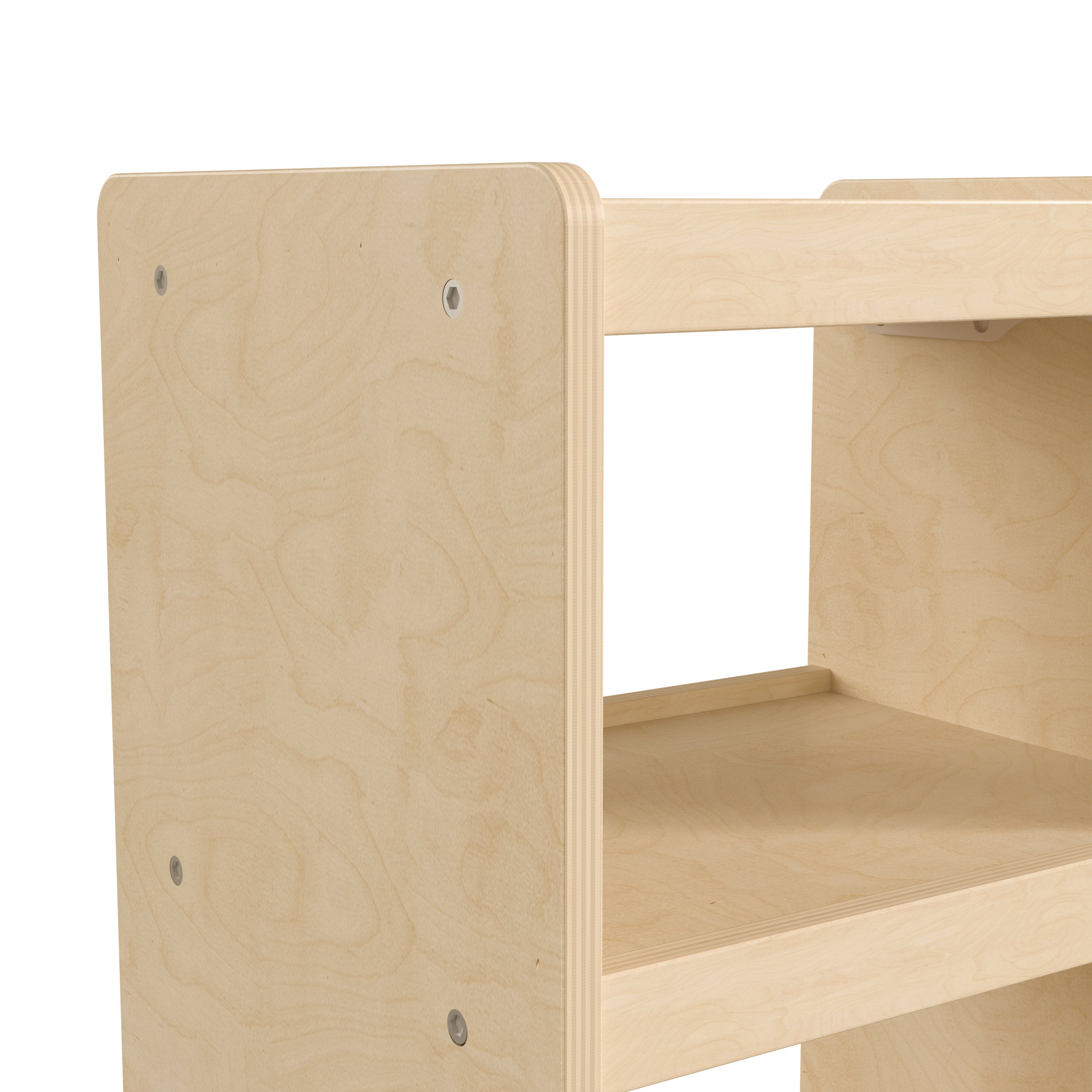 Bright Beginnings Commercial Wooden Mobile Storage Cart with 3 Storage Tiers and Locking Caster Wheels, Natural
