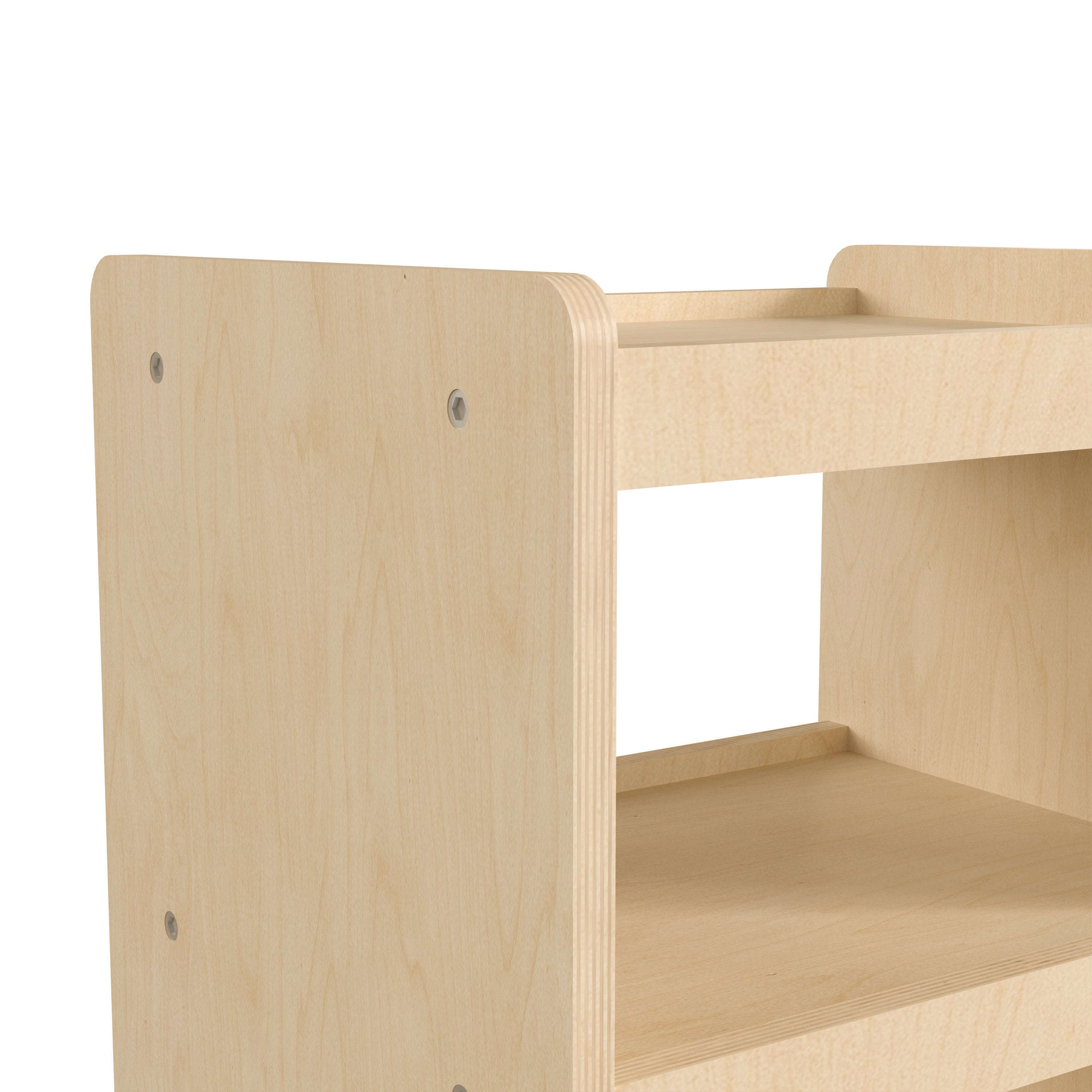Bright Beginnings Commercial Wooden Mobile Storage Cart with 4 Storage Tiers and Locking Caster Wheels, Natural