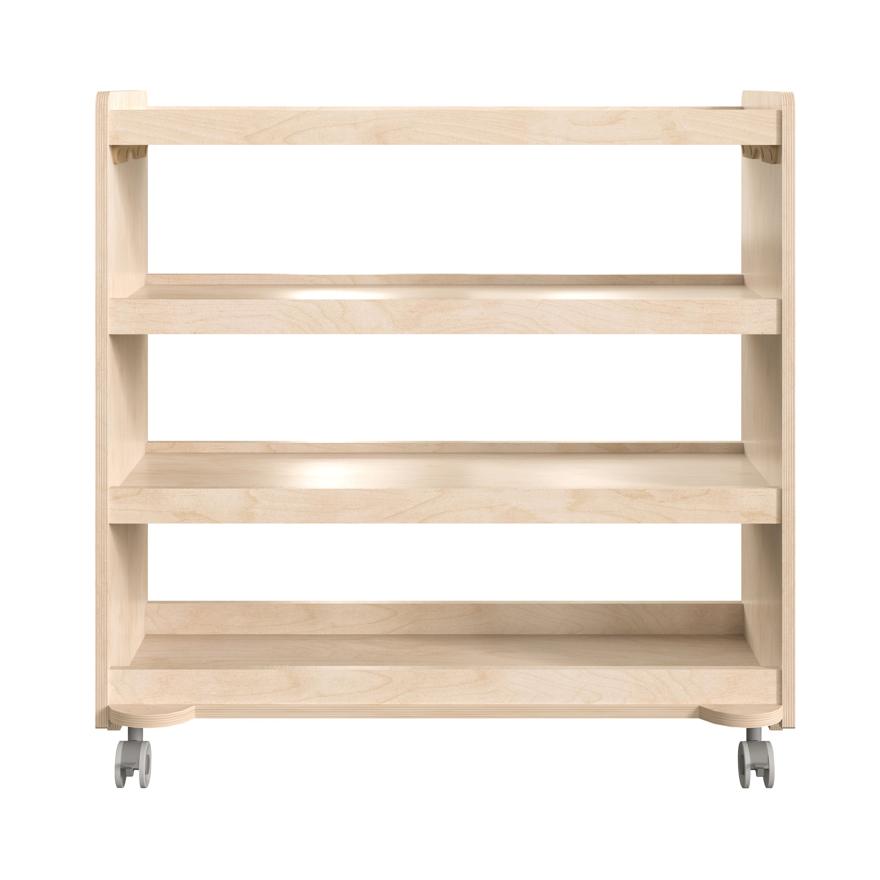 Bright Beginnings Commercial Grade Space Saving 4 Shelf Wooden Mobile Classroom Storage Cart with Locking Caster Wheels, Kid Friendly Design, Natural