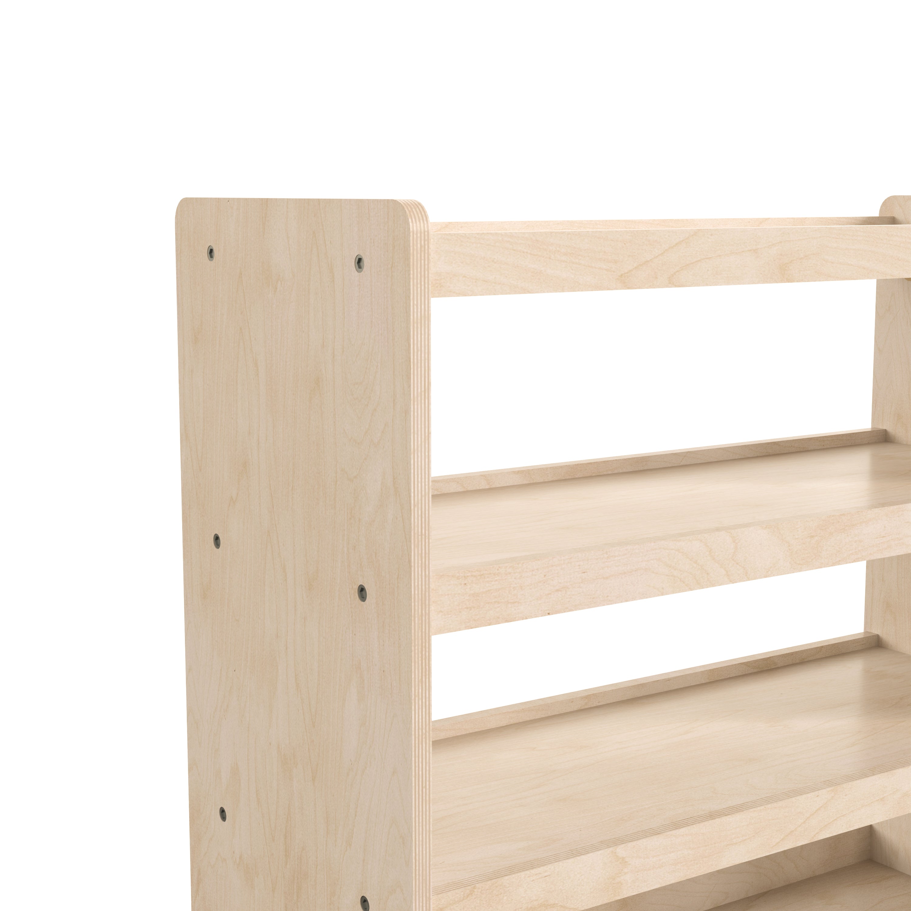 Bright Beginnings Commercial Grade Space Saving 4 Shelf Wooden Mobile Classroom Storage Cart with Locking Caster Wheels, Kid Friendly Design, Natural