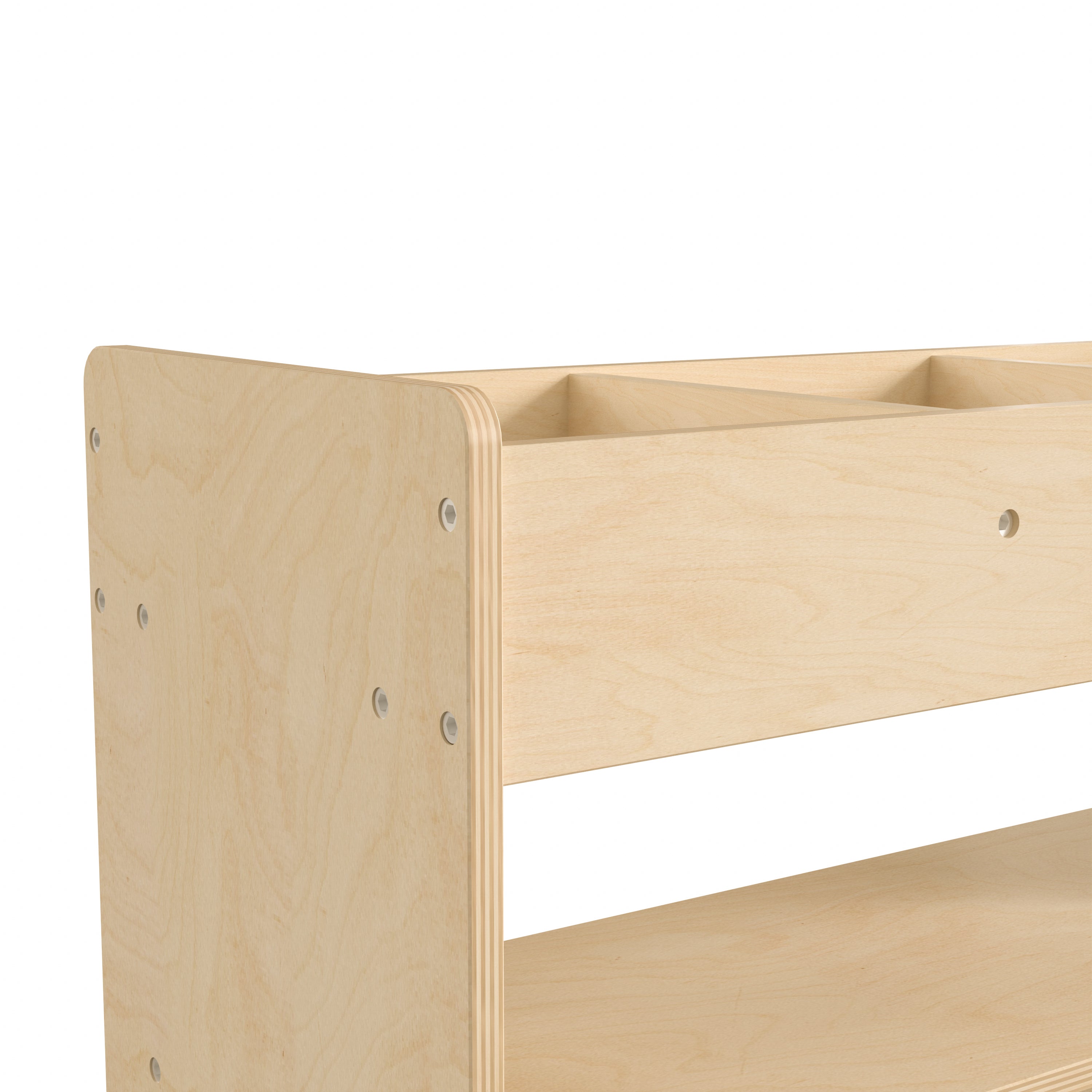 Bright Beginnings Commercial Wooden Mobile Storage Cart with 3 Top Storage Cubbies, 2 Lower Shelves and Locking Caster Wheels, Natural