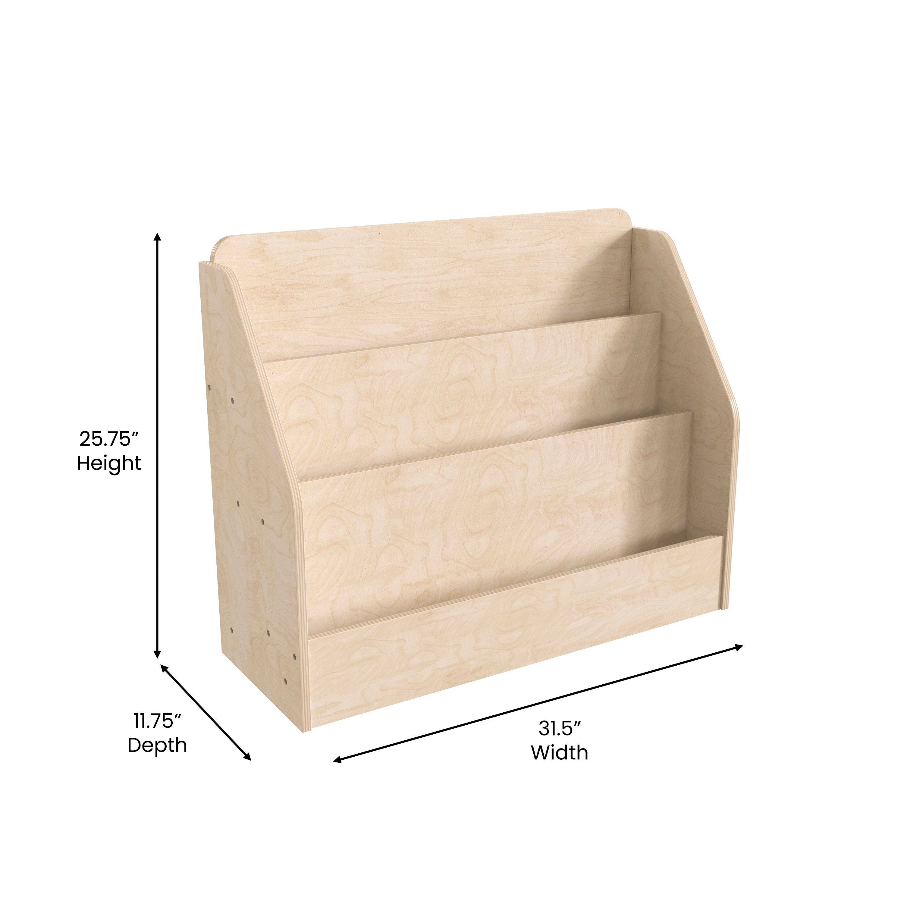 Bright Beginnings Commercial Grade Modular Wooden Classroom 3 Tier Book Display Shelf, Natural