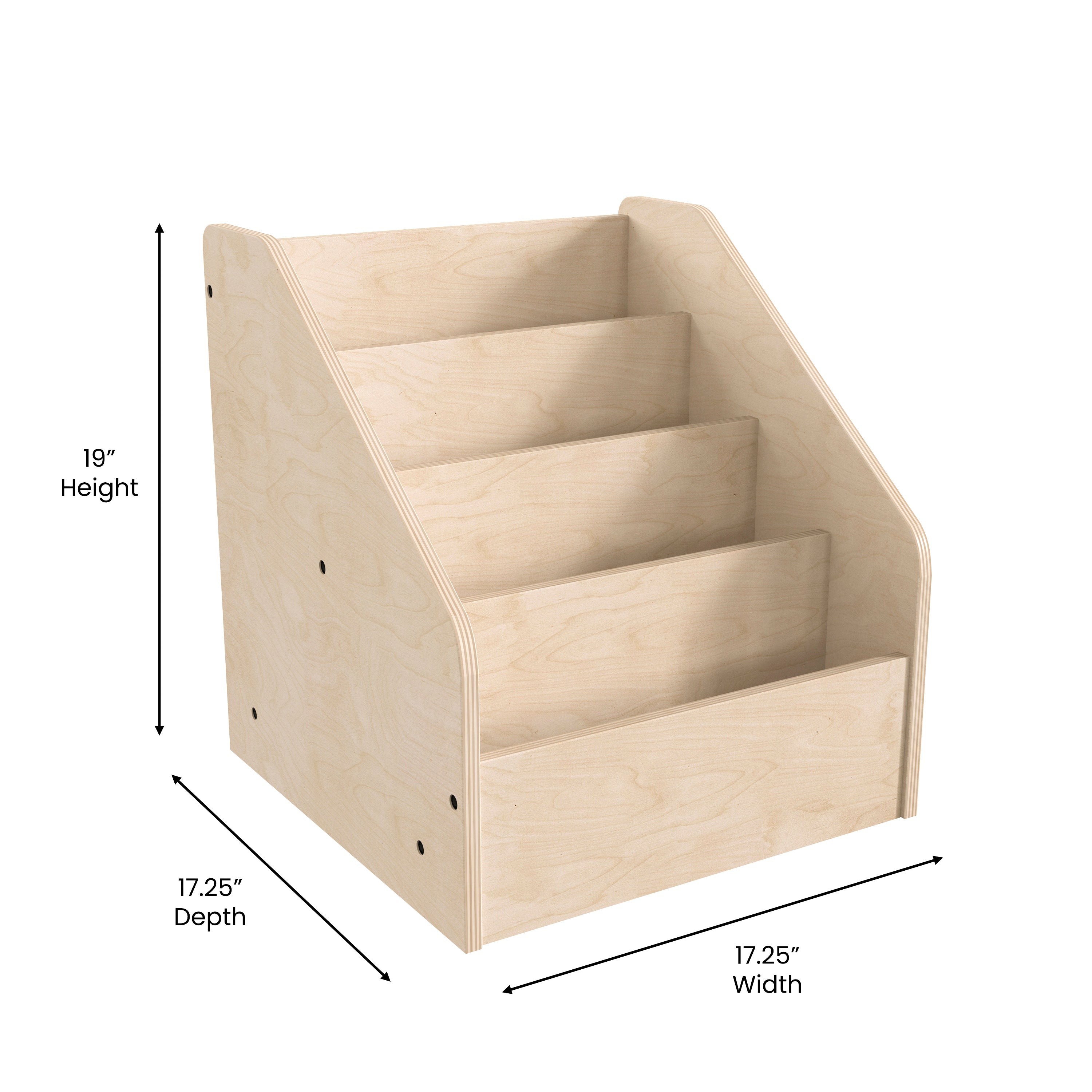 Bright Beginnings Commercial Grade Modular Wooden Classroom 4 Tier Book Display Shelf, Natural