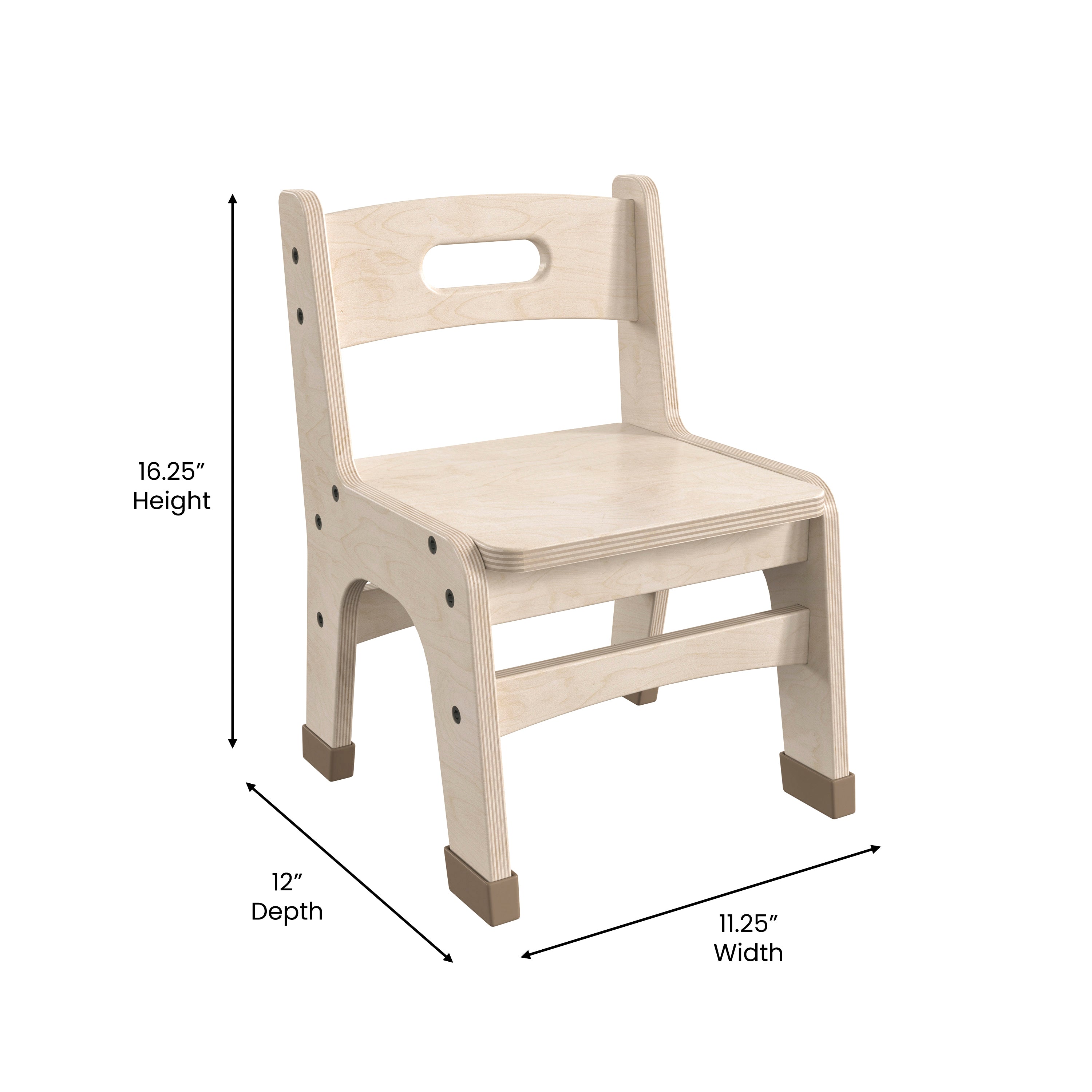 Bright Beginnings Set of 2 Commercial Grade Wooden Classroom Chairs, 9" Seat Height with Non-Slip Foot Caps and Built-In Carrying Handle, Natural