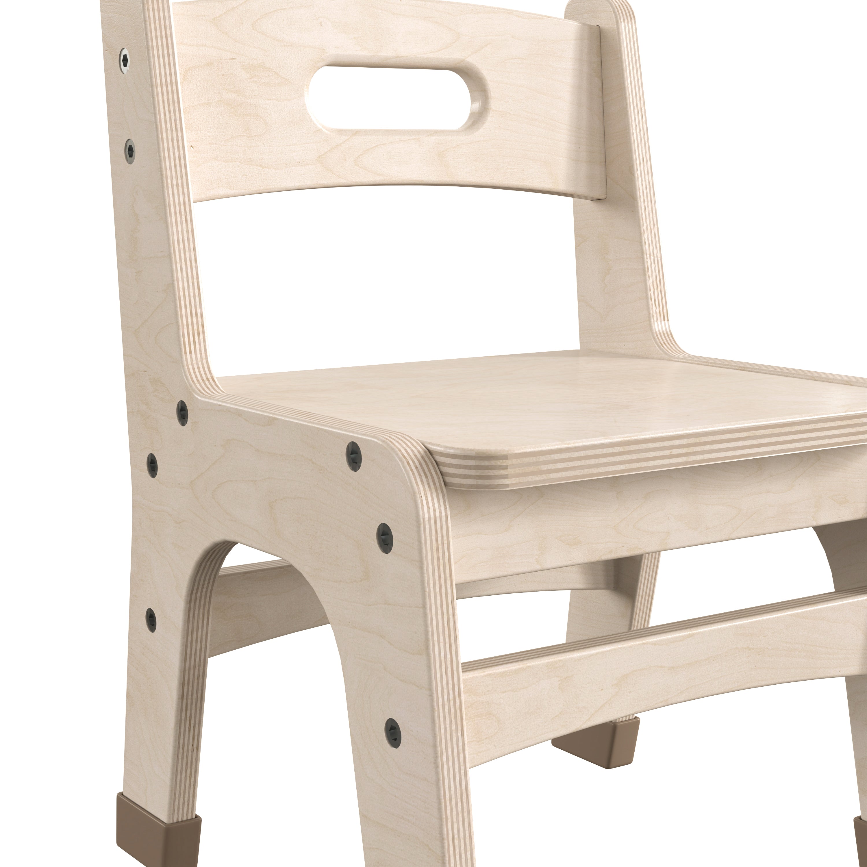 Bright Beginnings Set of 2 Commercial Grade Wooden Classroom Chairs, 9" Seat Height with Non-Slip Foot Caps and Built-In Carrying Handle, Natural