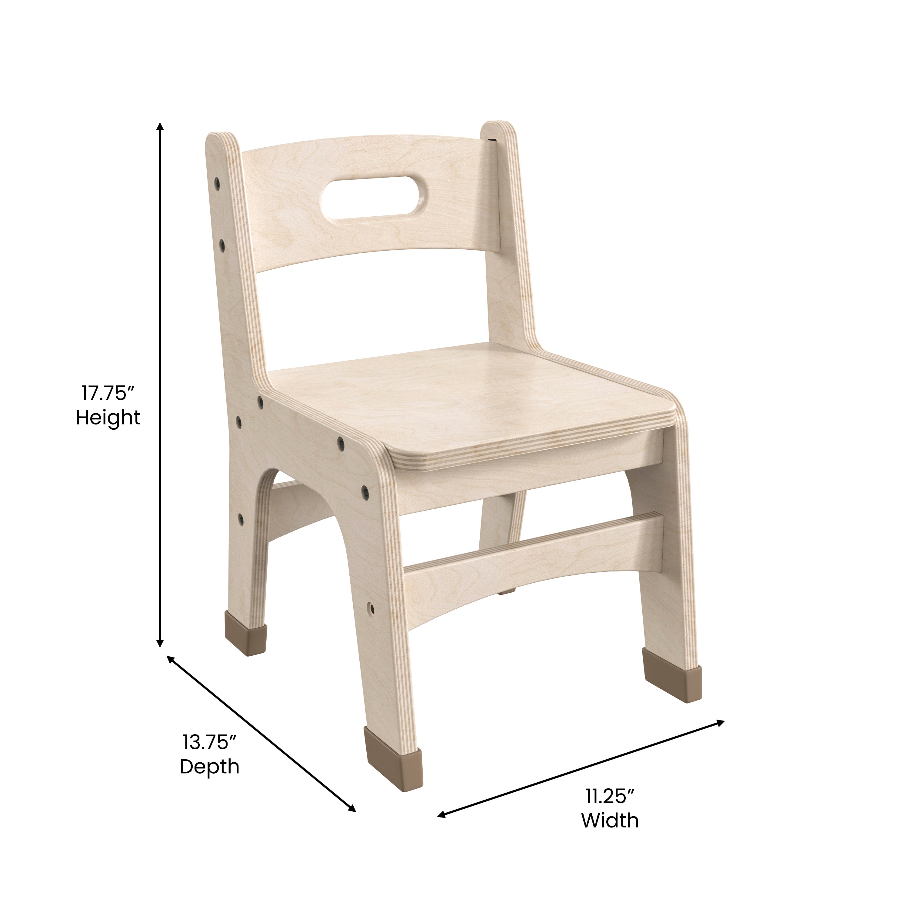 Bright Beginnings Set of 2 Commercial Grade Wooden Classroom Chairs, 10" Seat Height with Non-Slip Foot Caps and Built-In Carrying Handle, Natural