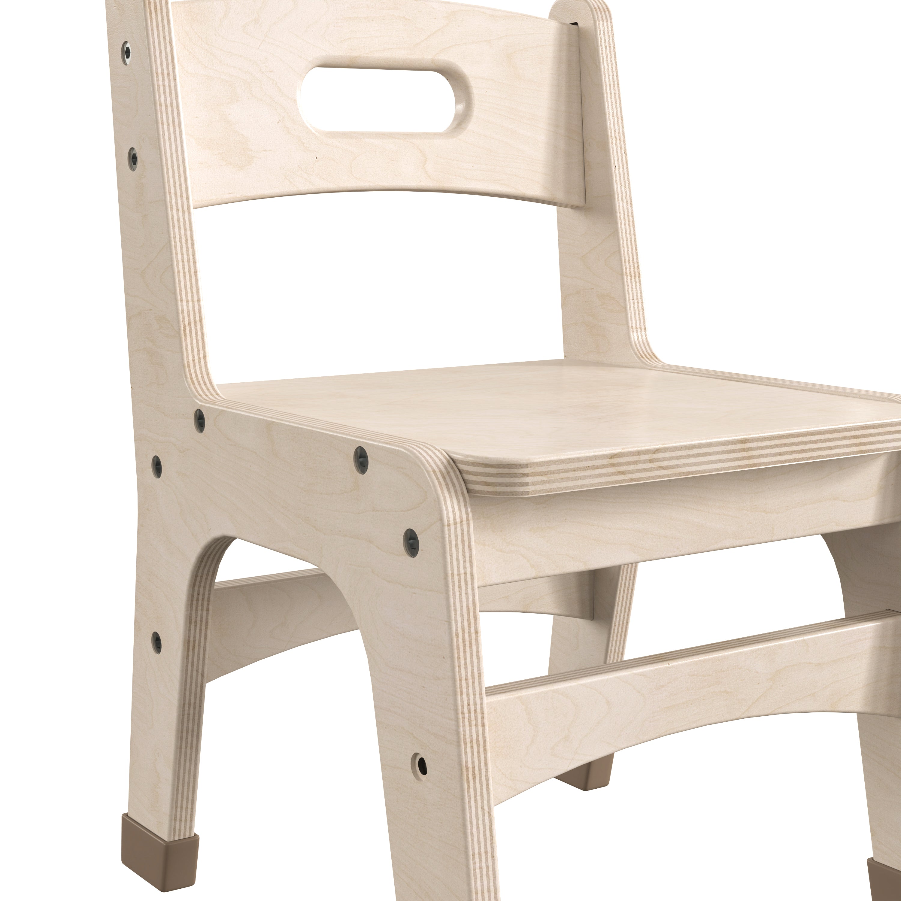 Bright Beginnings Set of 2 Commercial Grade Wooden Classroom Chairs, 10" Seat Height with Non-Slip Foot Caps and Built-In Carrying Handle, Natural