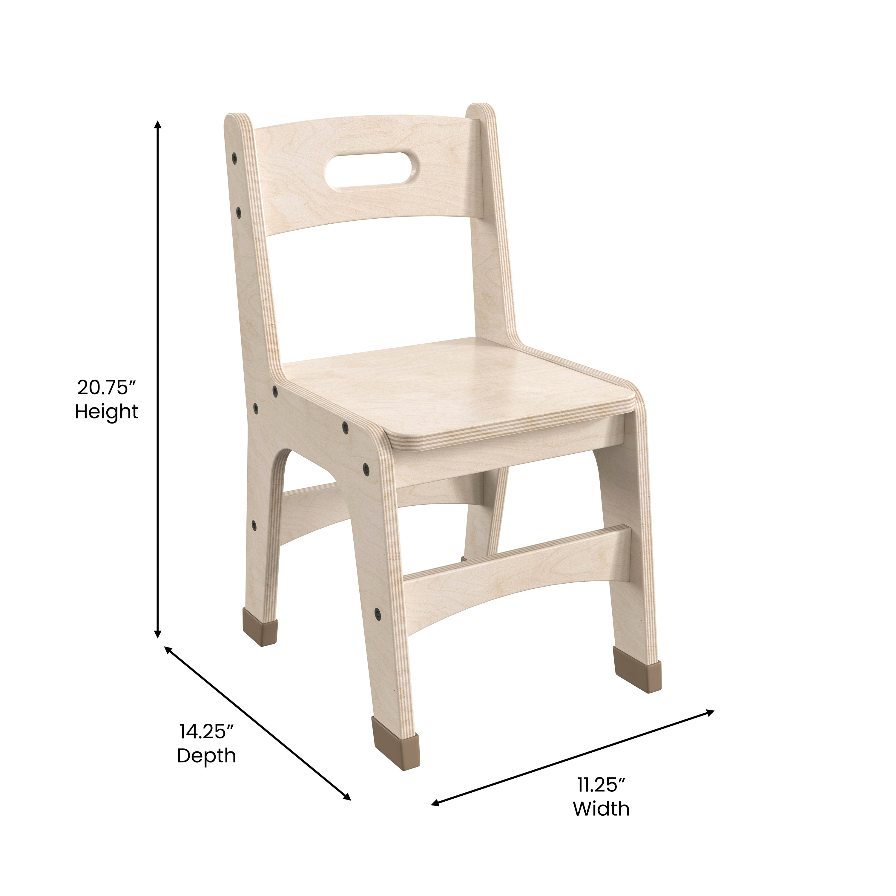 Bright Beginnings Set of 2 Commercial Grade Wooden Classroom Chairs, 11.5" Seat Height with Non-Slip Foot Caps and Built-In Carrying Handle, Natural