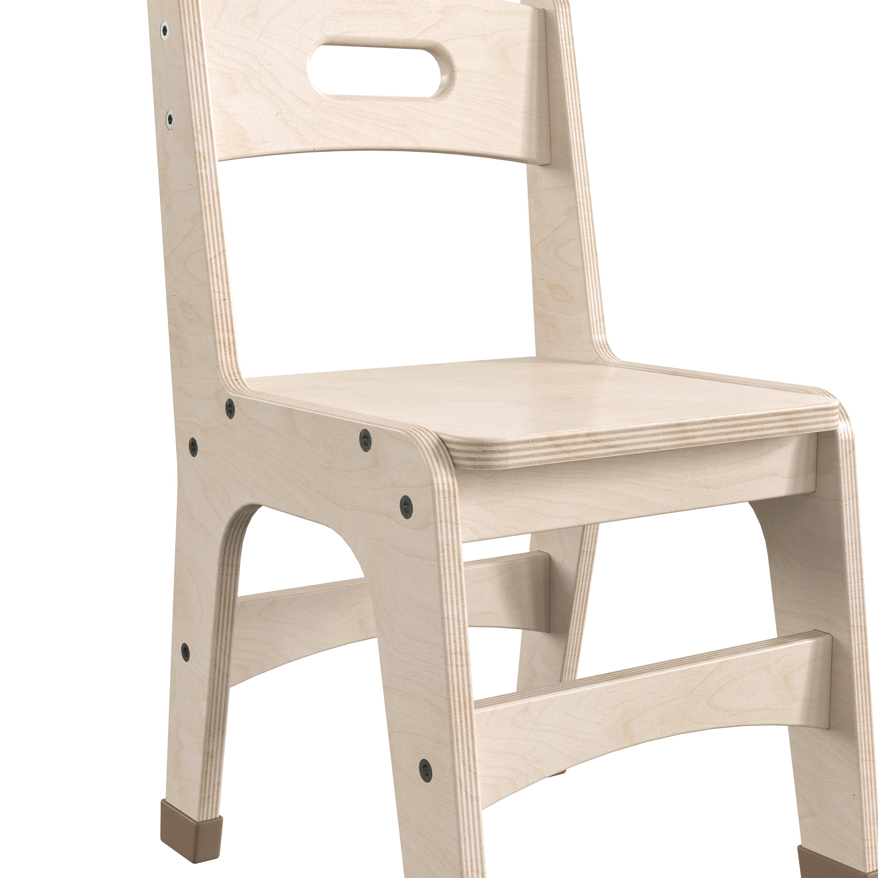 Bright Beginnings Set of 2 Commercial Grade Wooden Classroom Chairs, 11.5" Seat Height with Non-Slip Foot Caps and Built-In Carrying Handle, Natural