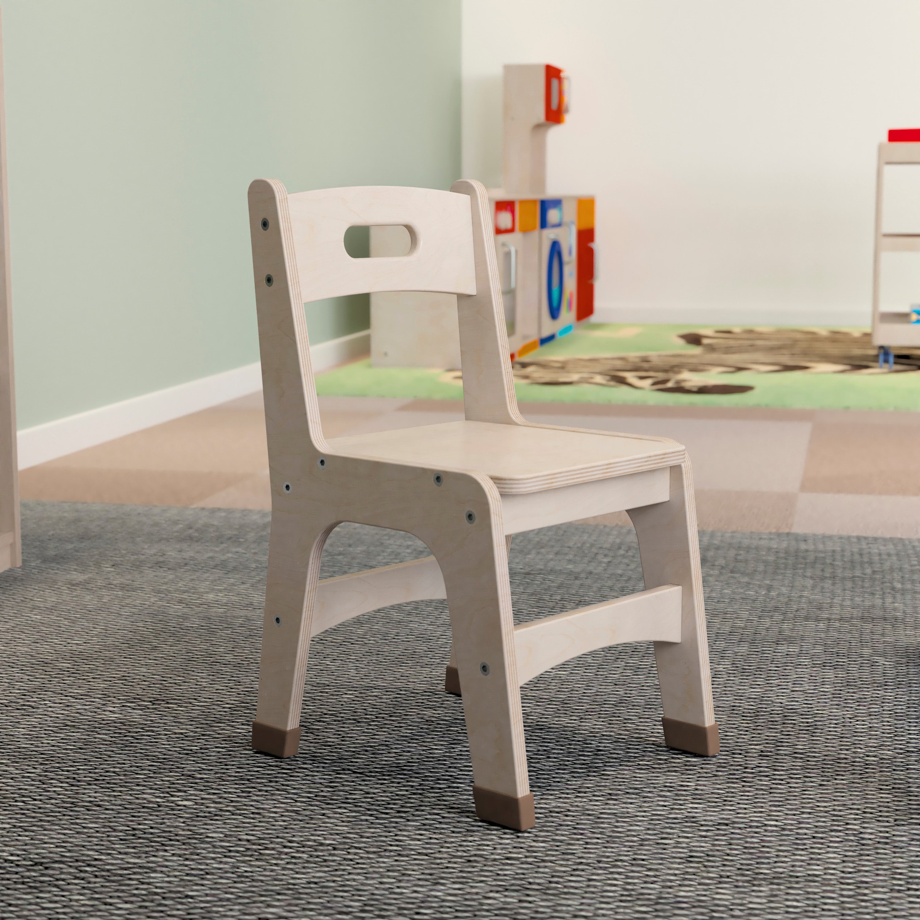 Bright Beginnings Set of 2 Commercial Grade Wooden Classroom Chairs, 11.5" Seat Height with Non-Slip Foot Caps and Built-In Carrying Handle, Natural