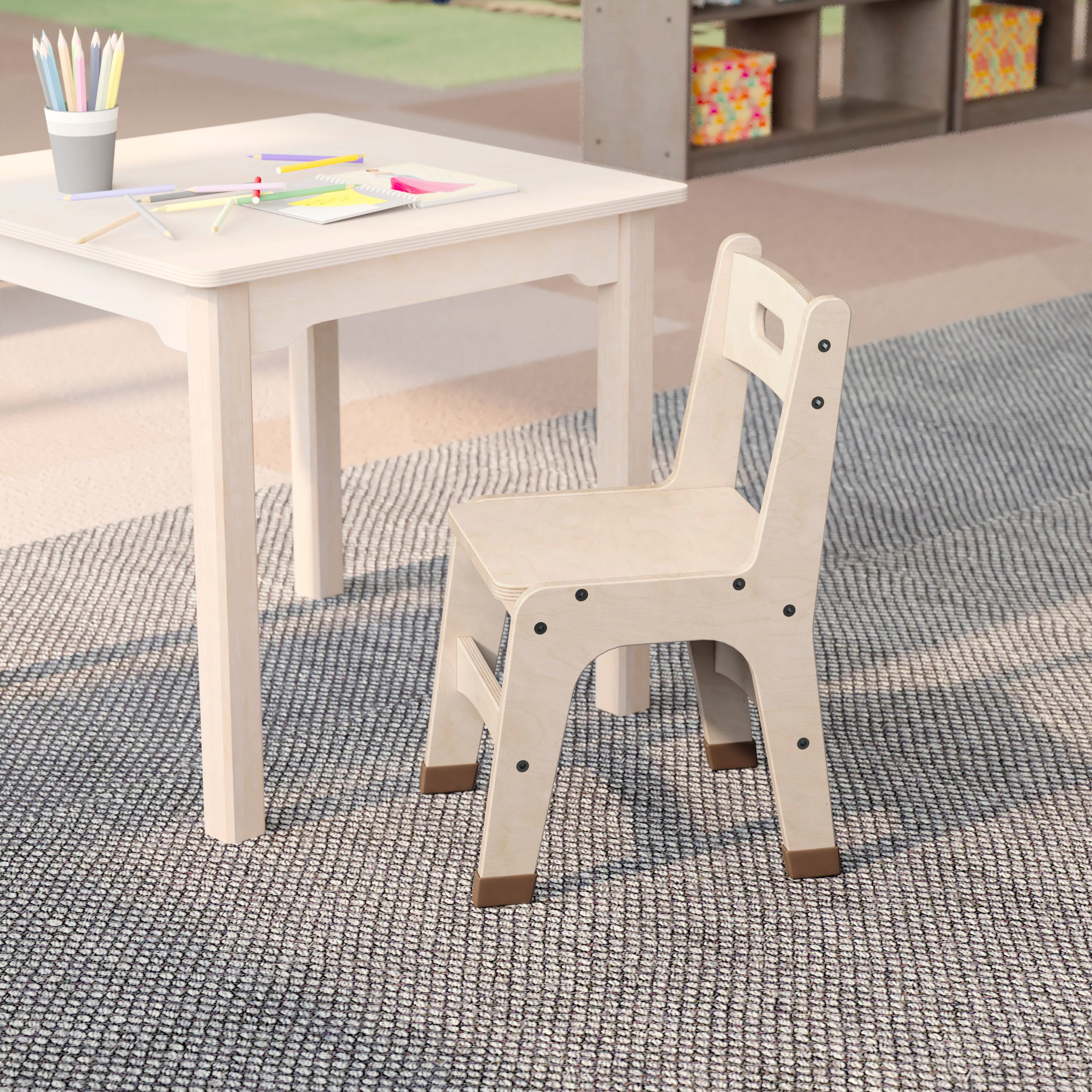 Bright Beginnings Set of 2 Commercial Grade Wooden Classroom Chairs, 11.5" Seat Height with Non-Slip Foot Caps and Built-In Carrying Handle, Natural