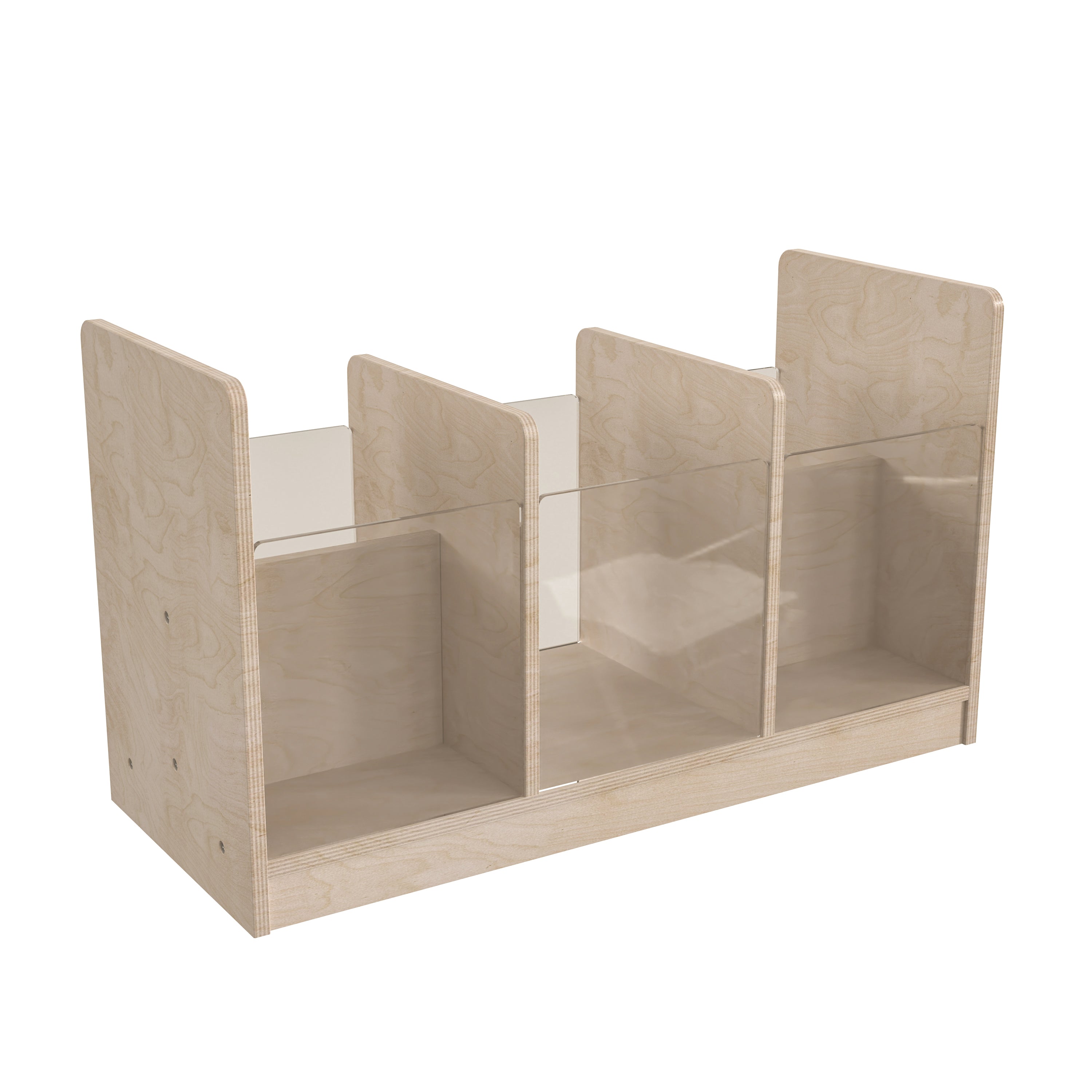 Bright Beginnings Commercial Grade Modular Double Sided Multipurpose Wooden Classroom Storage Unit with Transparent Sides, Natural