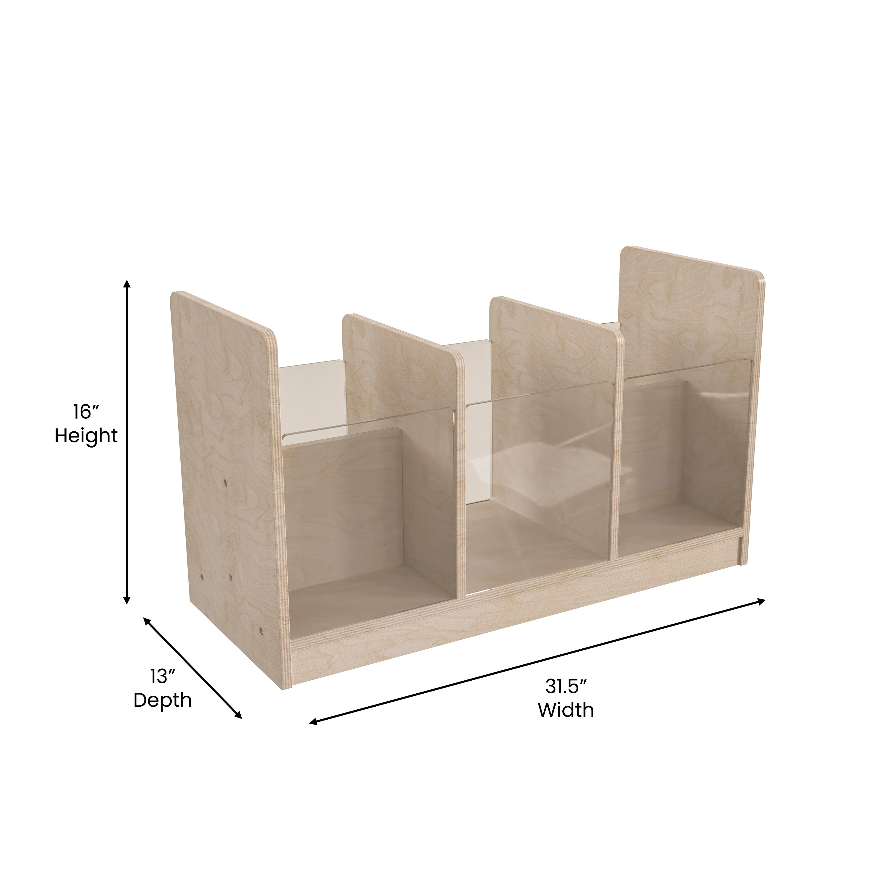Bright Beginnings Commercial Grade Modular Double Sided Multipurpose Wooden Classroom Storage Unit with Transparent Sides, Natural