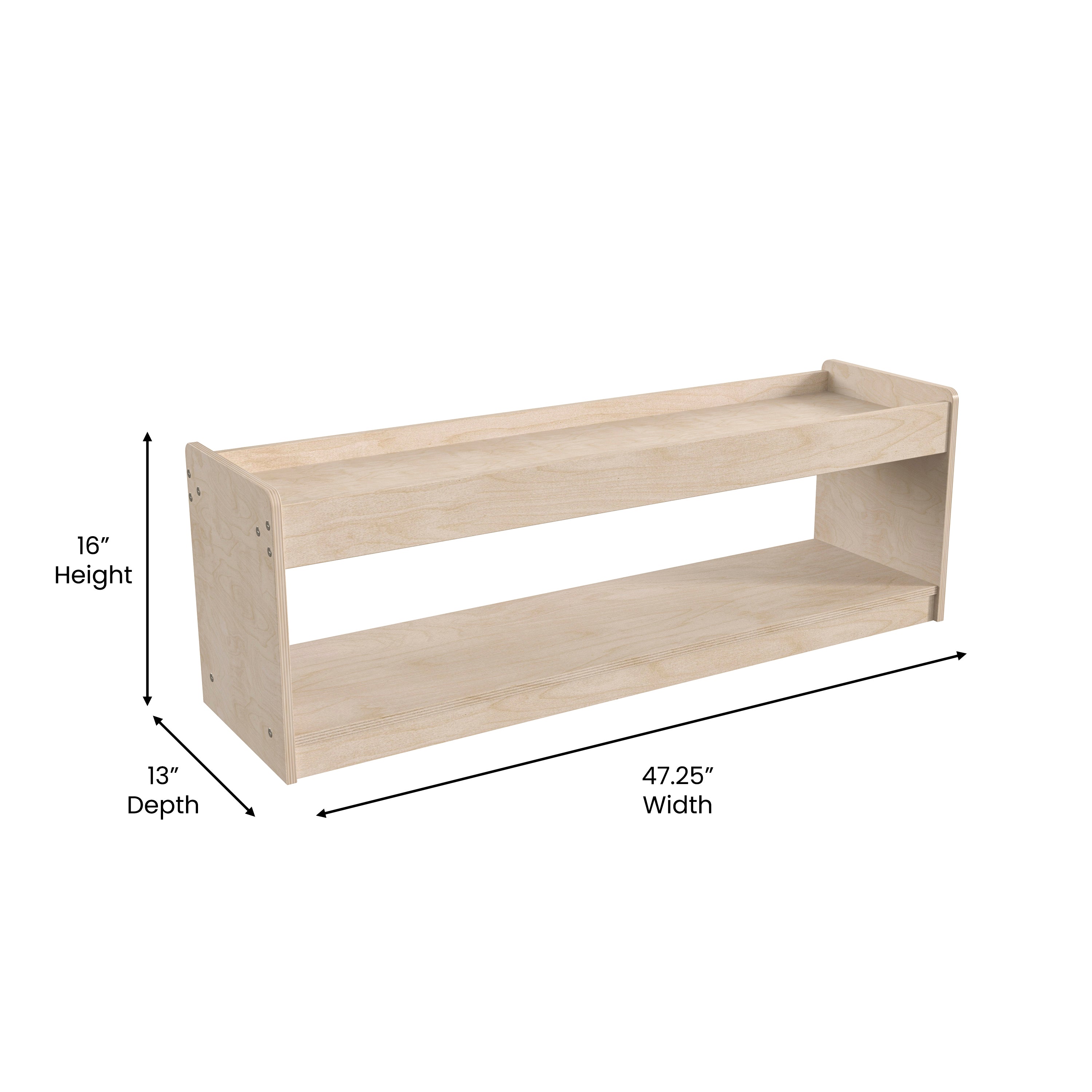 Bright Beginnings Commercial Grade Modular Wooden Classroom Open Storage Unit with Upper Shelf with Raised Edges, Natural