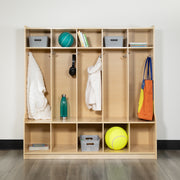 Hercules Wooden 5 Section School Coat Locker with Bench, Cubbies, and Storage Organizer Hook-Safe, Kid Friendly Design - 48"H x 48"L (Natural)
