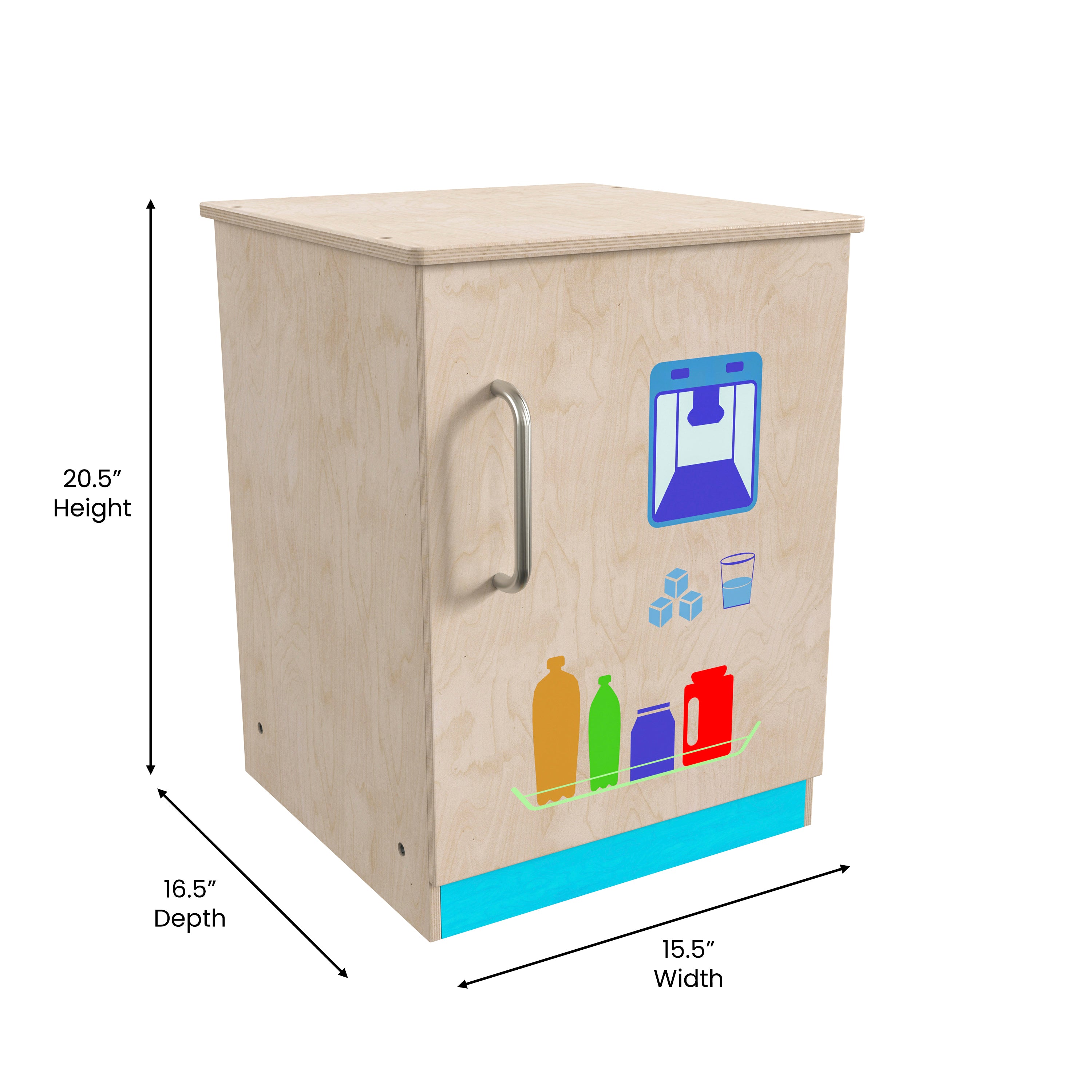 Bright Beginnings Commercial Grade Green Guard Certified Wooden Children's Kitchen Refrigerator with Integrated Storage
