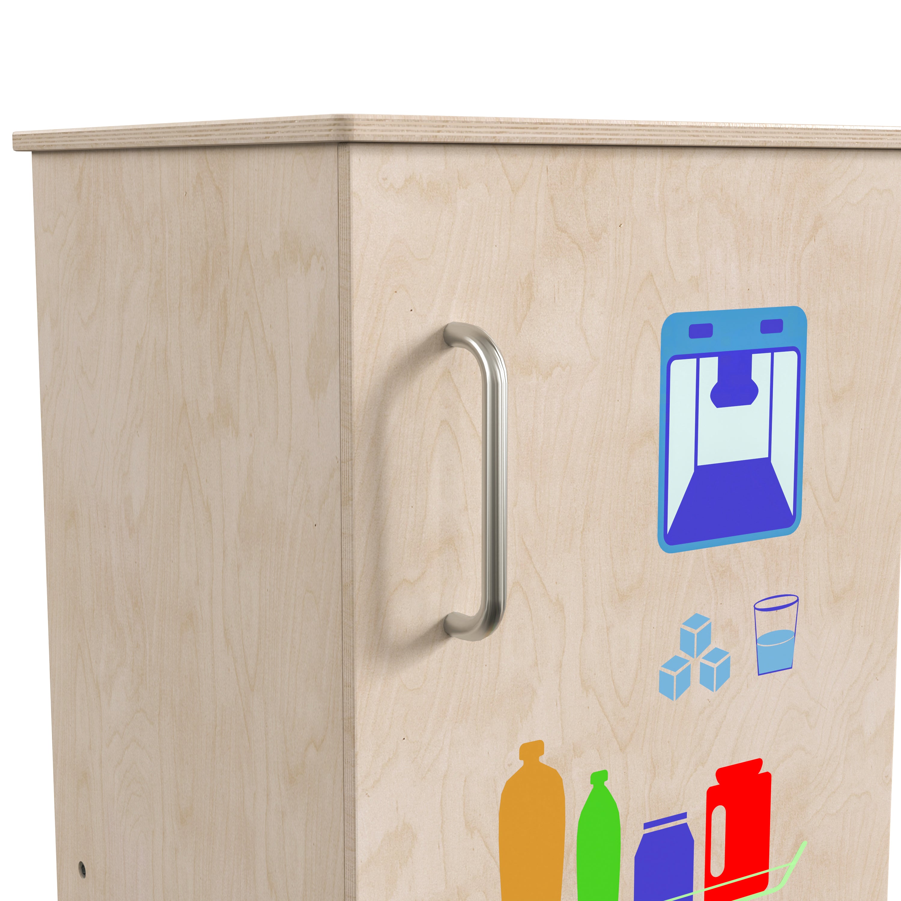 Bright Beginnings Commercial Grade Green Guard Certified Wooden Children's Kitchen Refrigerator with Integrated Storage