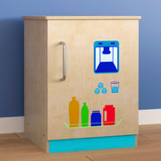 Bright Beginnings Commercial Grade Green Guard Certified Wooden Children's Kitchen Refrigerator with Integrated Storage