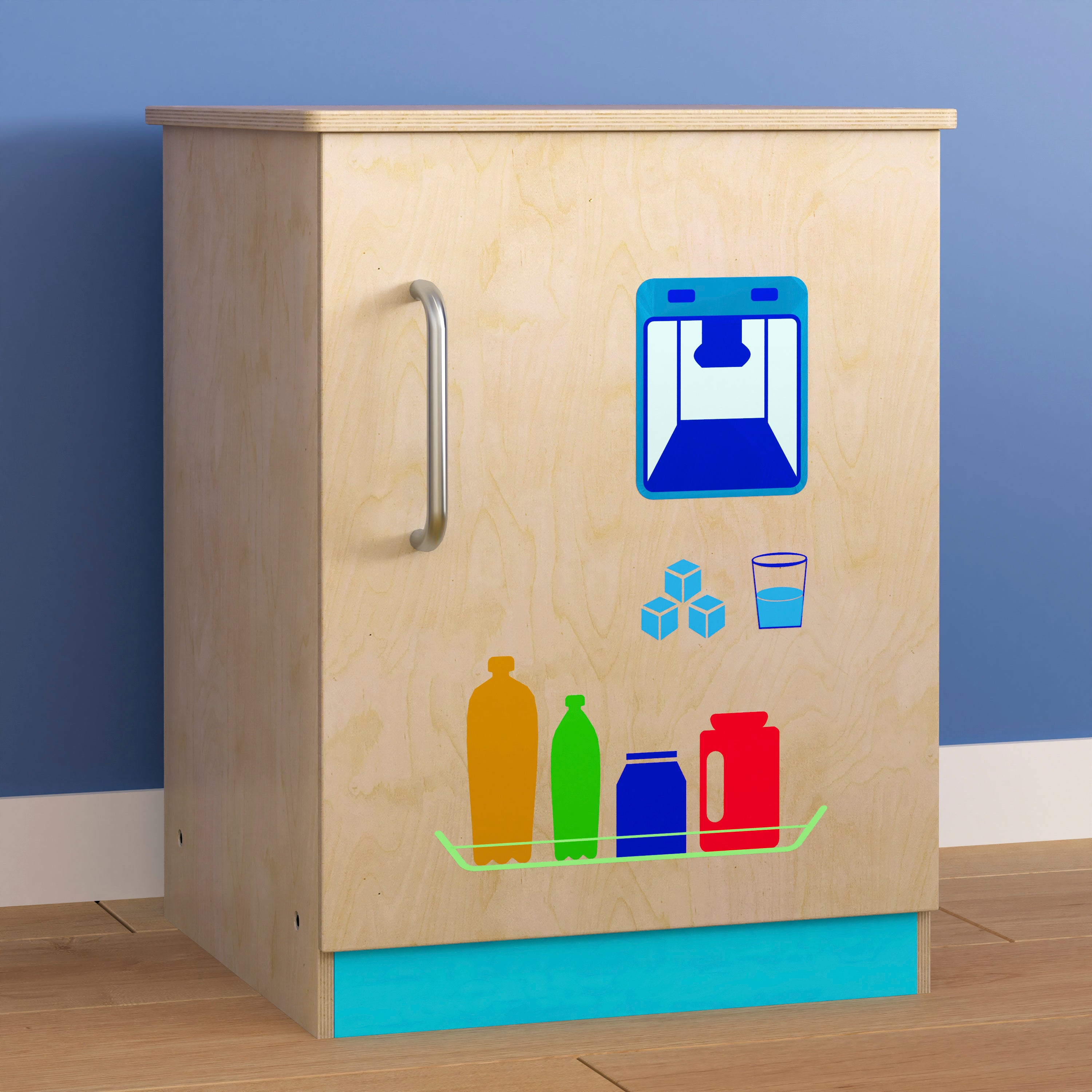 Bright Beginnings Commercial Grade Green Guard Certified Wooden Children's Kitchen Refrigerator with Integrated Storage