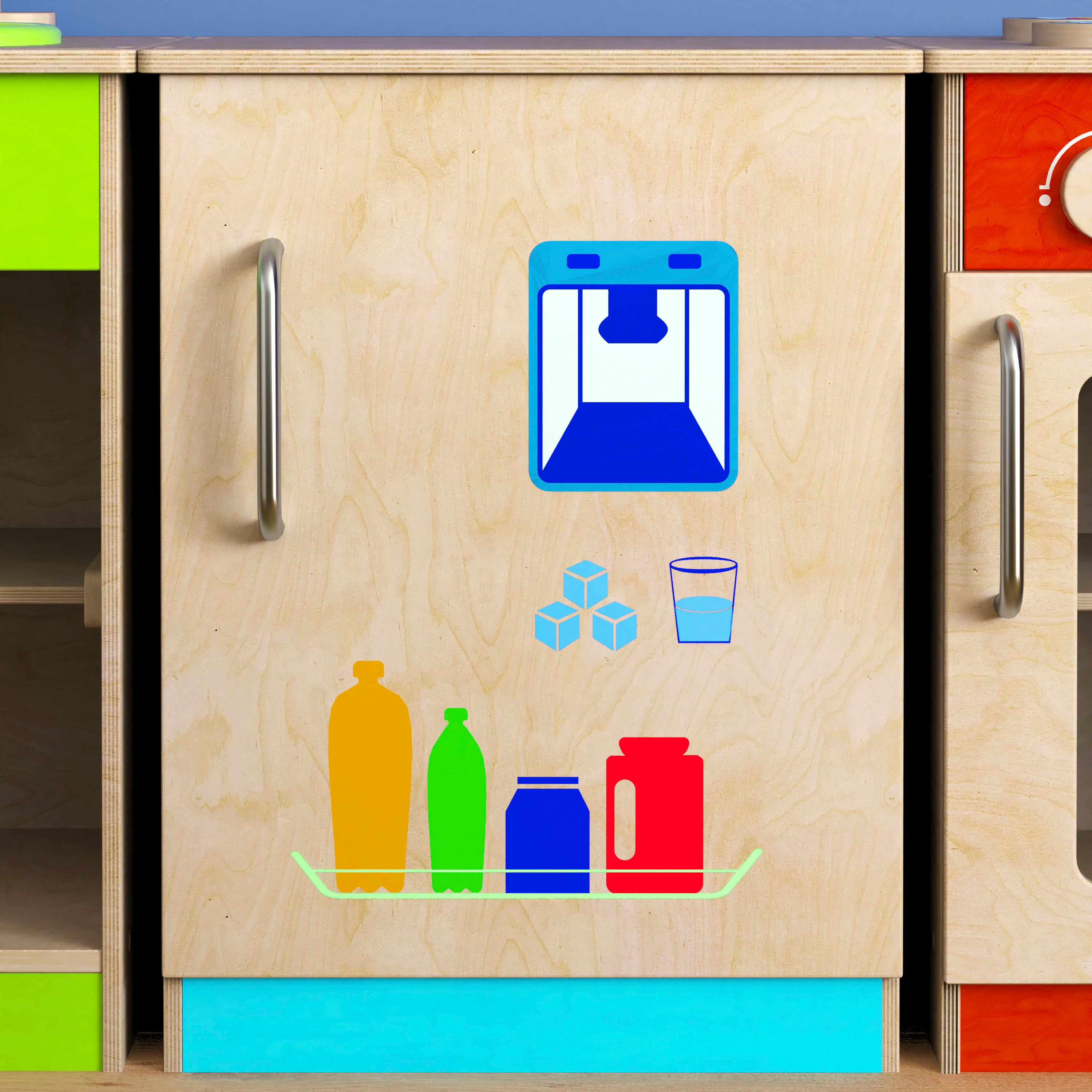 Bright Beginnings Commercial Grade Green Guard Certified Wooden Children's Kitchen Refrigerator with Integrated Storage