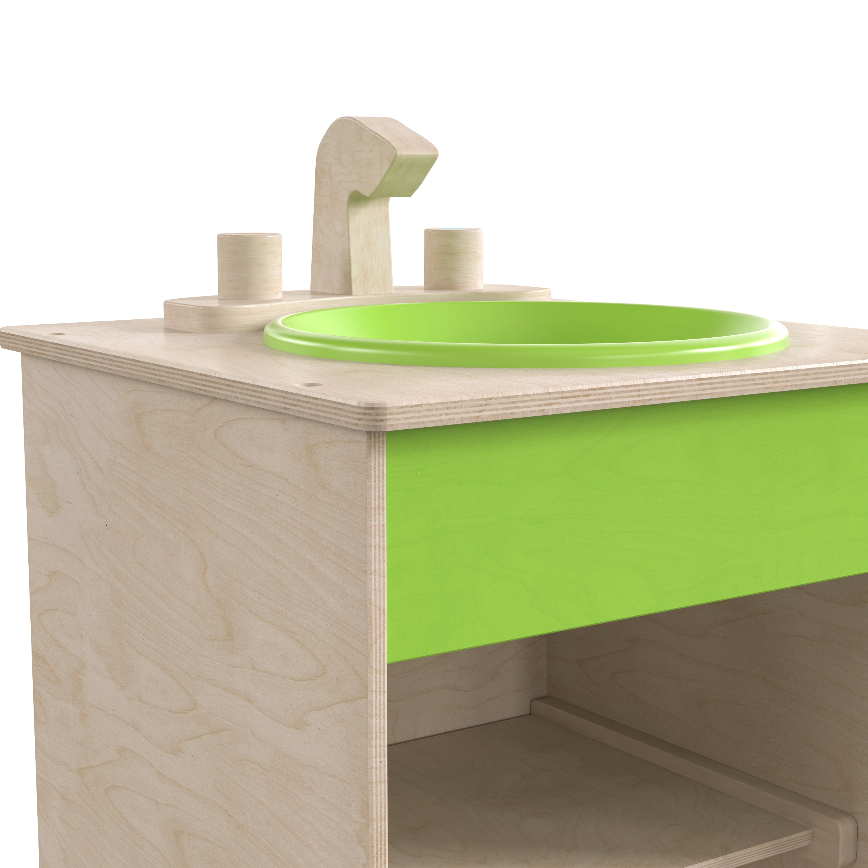 Bright Beginnings Commercial Grade Wooden Children's Kitchen Sink with Integrated Storage