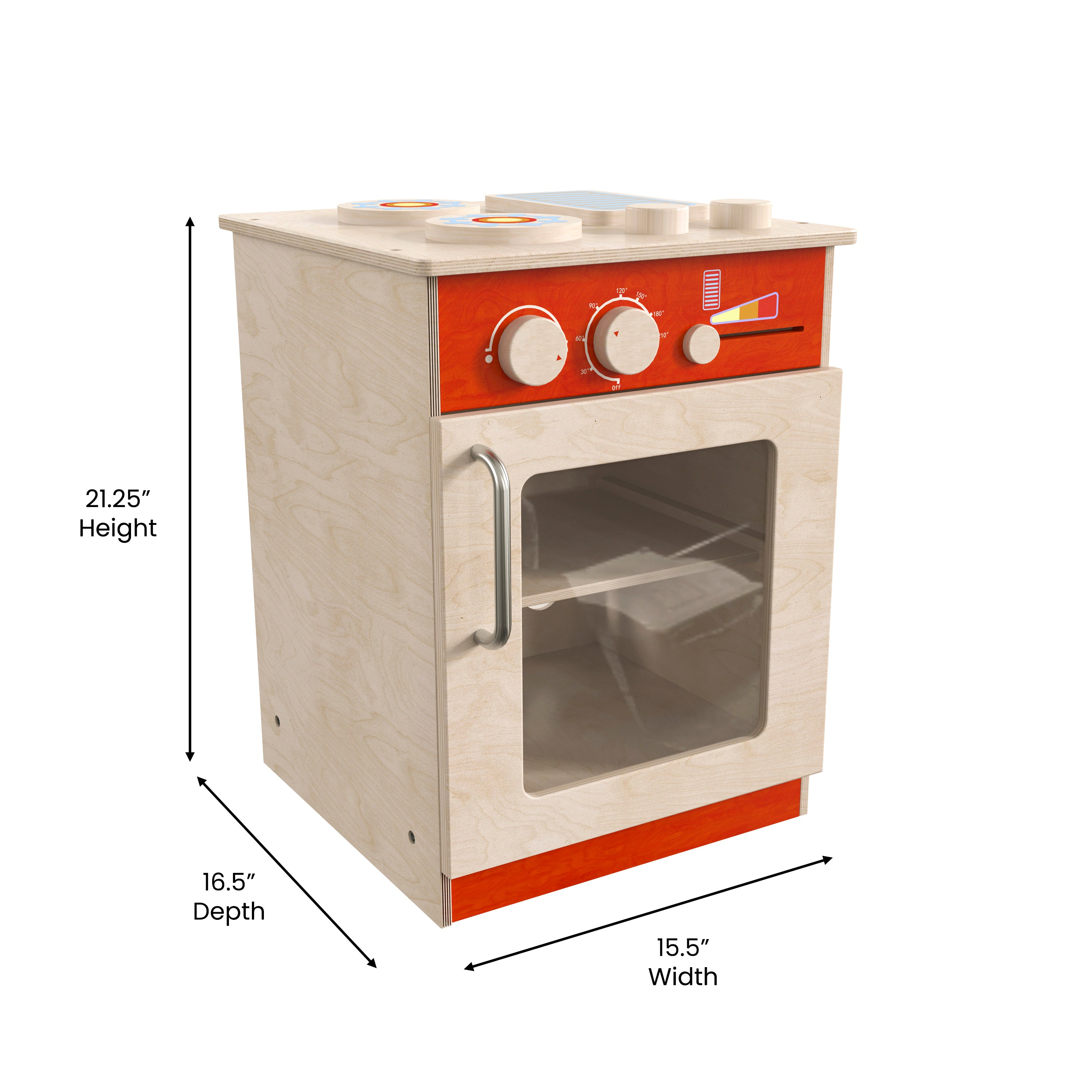 Bright Beginnings Commercial Grade Wooden Children's Kitchen Stove with Integrated Storage