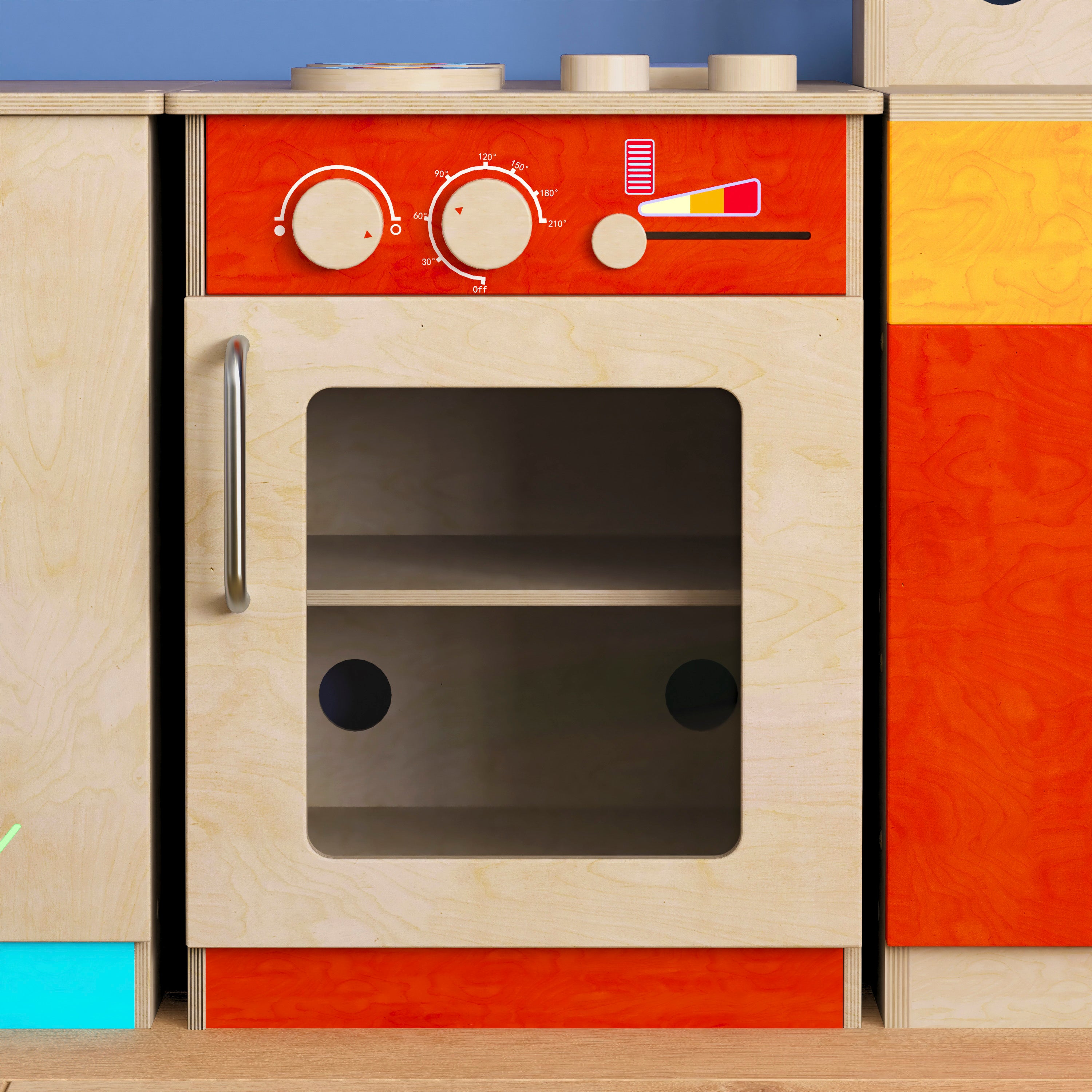Bright Beginnings Commercial Grade Wooden Children's Kitchen Stove with Integrated Storage