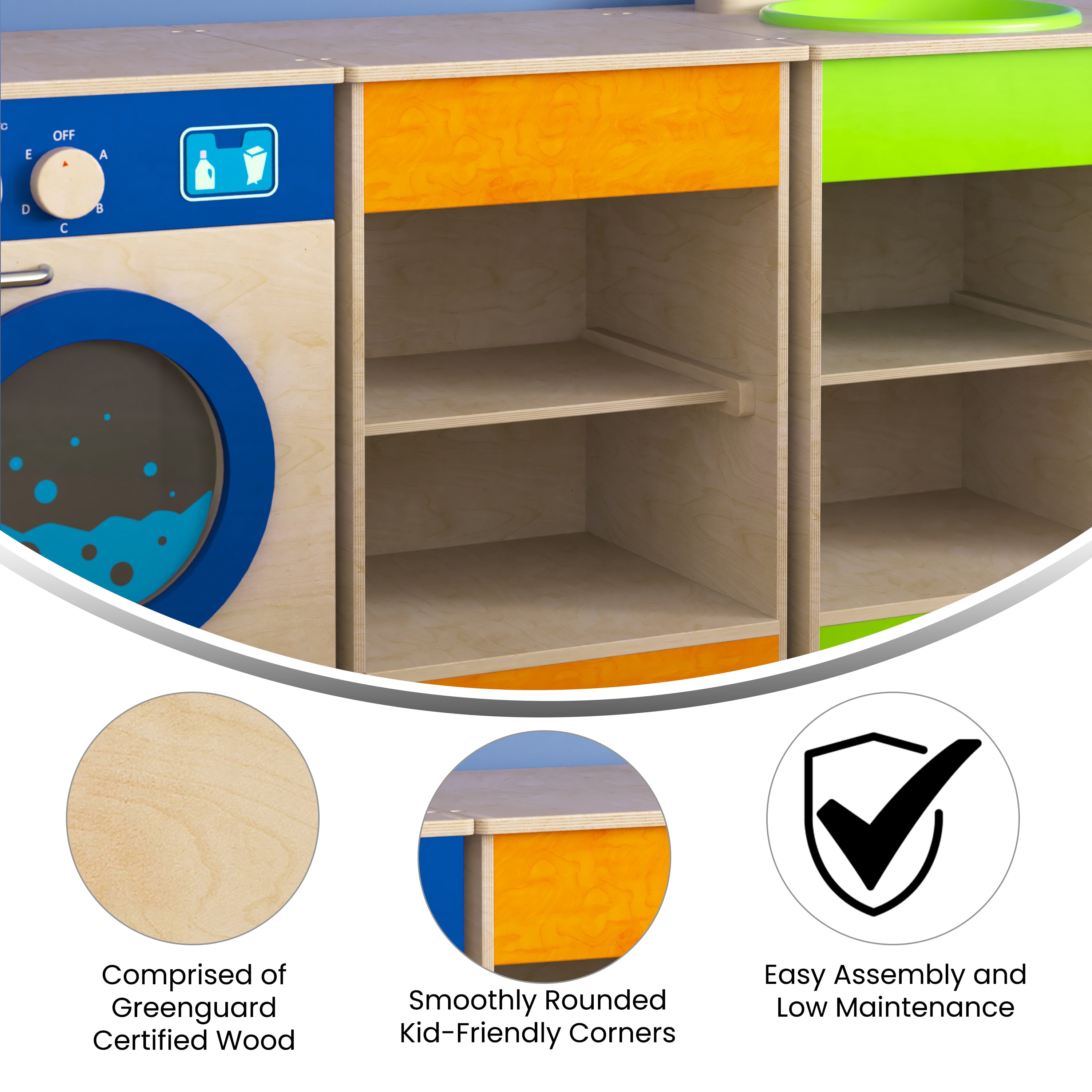 Bright Beginnings Commercial Grade Wooden Kid's Two Shelf Kitchen Cabinet