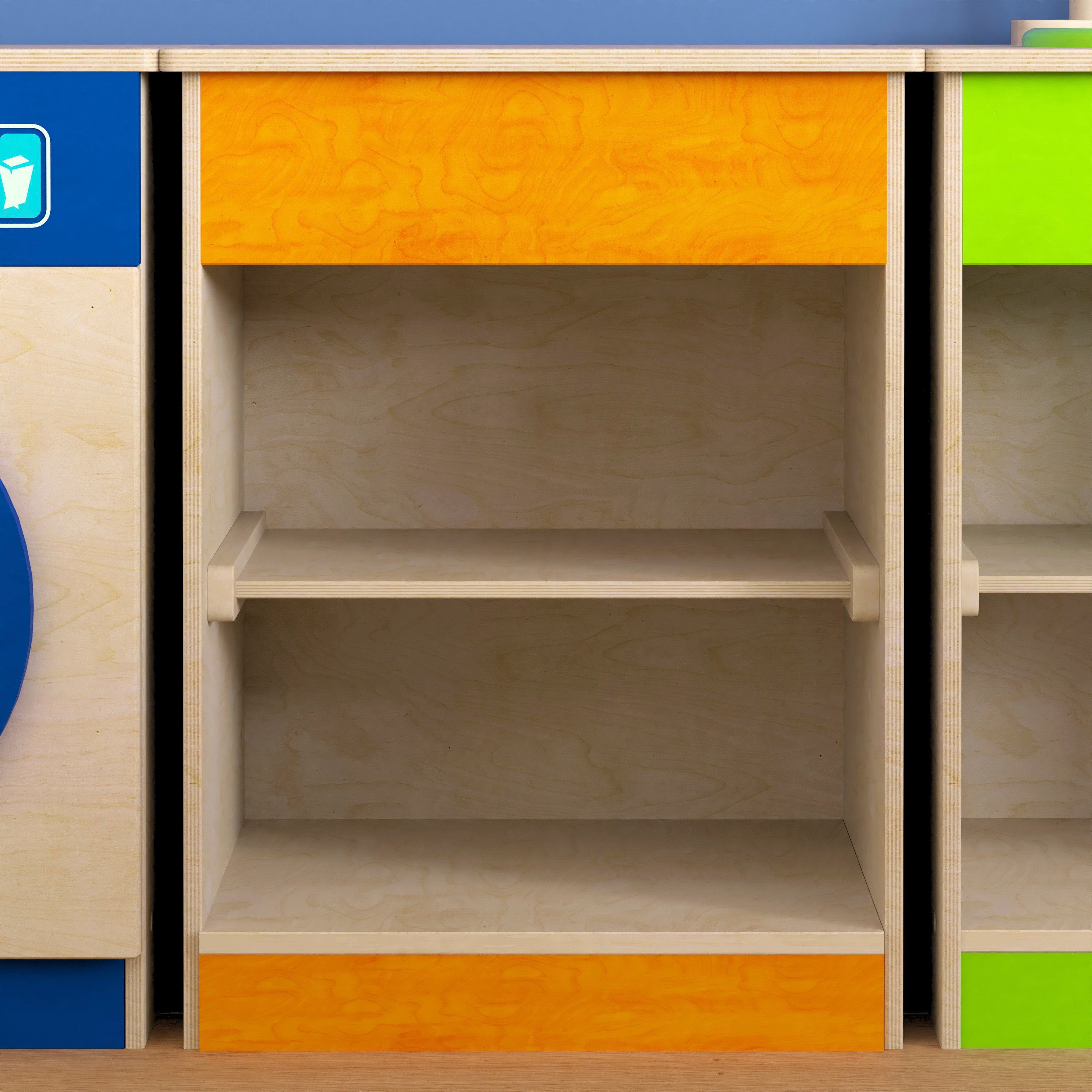 Bright Beginnings Commercial Grade Wooden Kid's Two Shelf Kitchen Cabinet