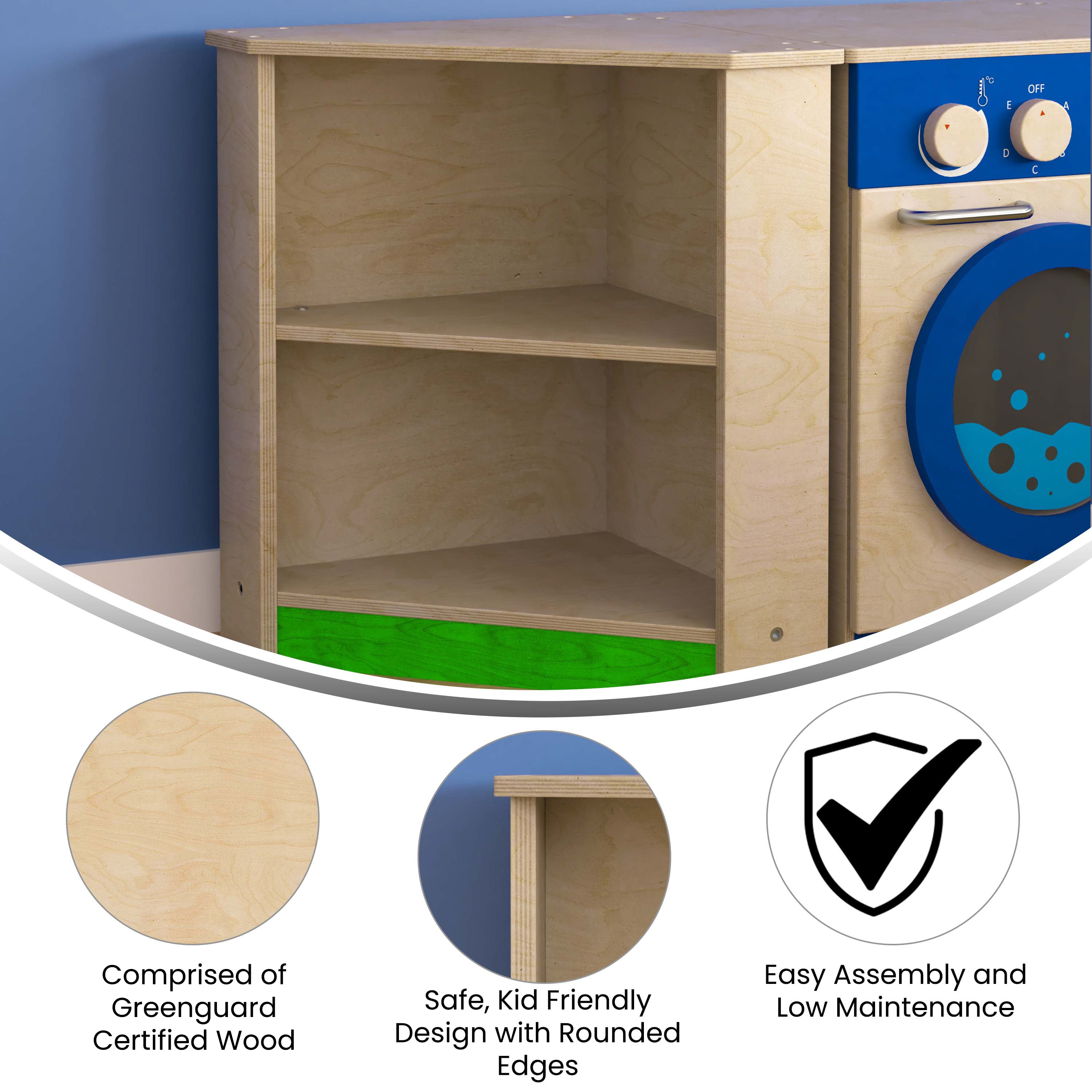 Bright Beginnings Commercial Grade Wooden Kid's Two Tier Corner Kitchen Cabinet