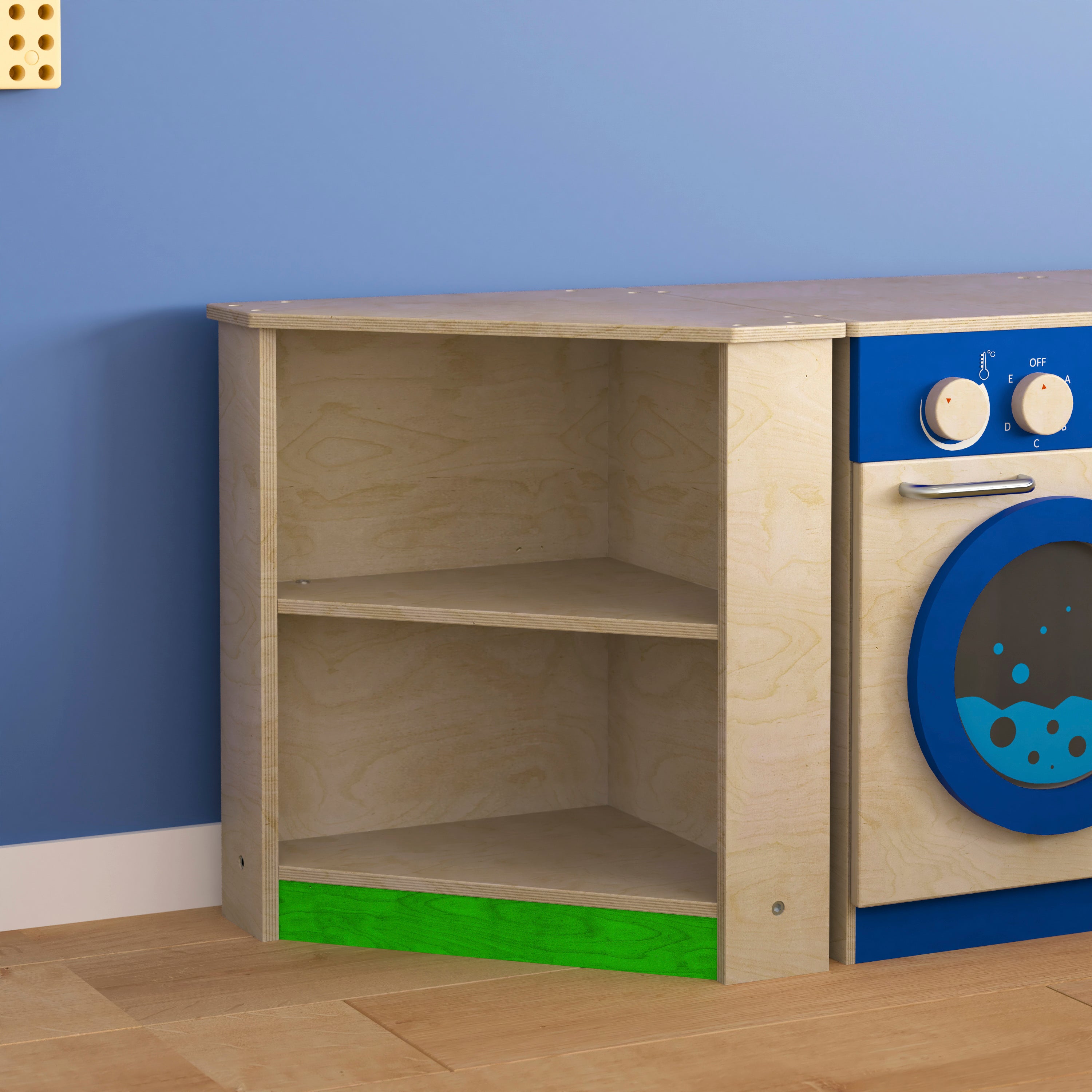Bright Beginnings Commercial Grade Wooden Kid's Two Tier Corner Kitchen Cabinet