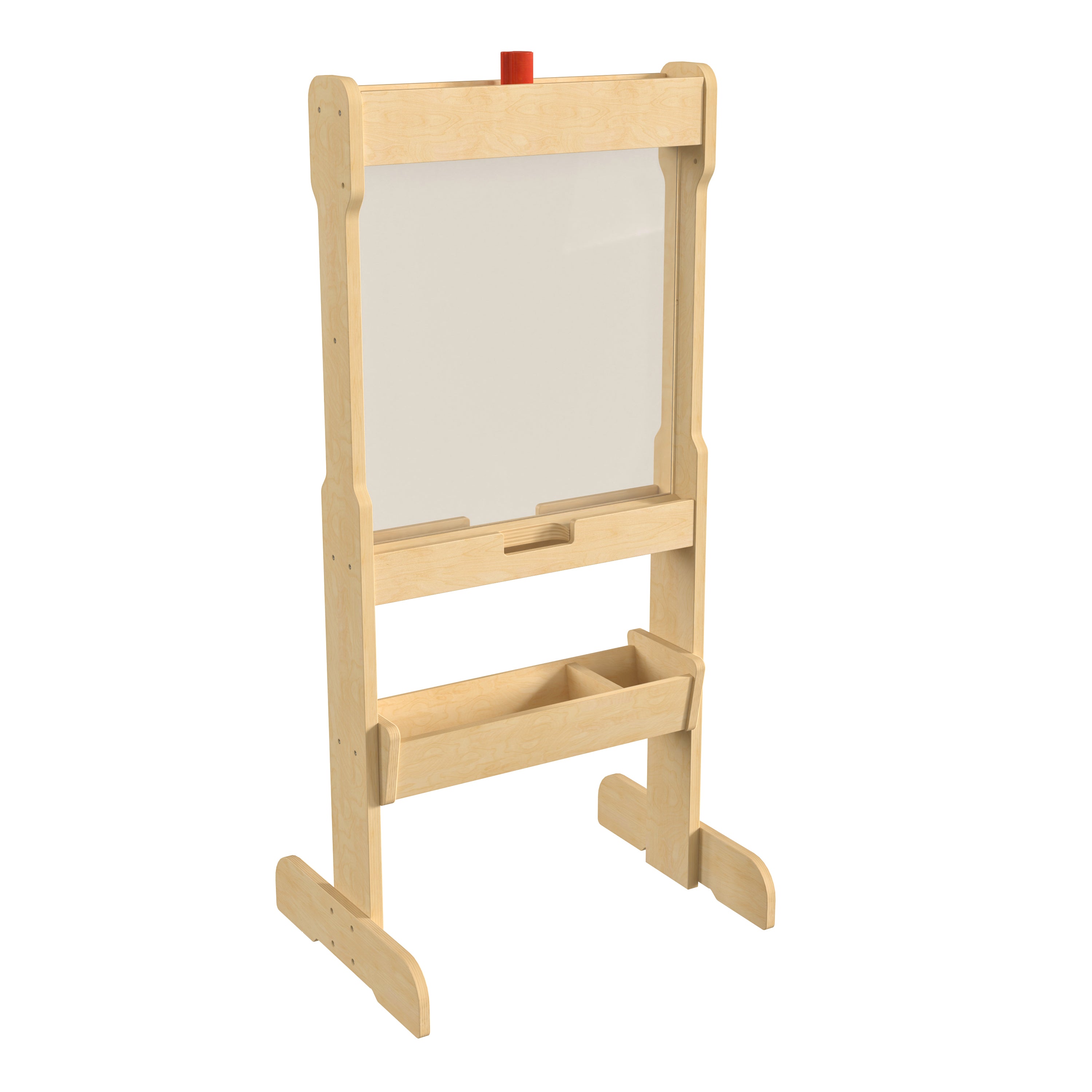 Bright Beginnings Commercial Double Sided Wooden Free-Standing STEAM Easel, Storage Tray, Acrylic Paint Window - Holds Two Accessory Panels, Natural
