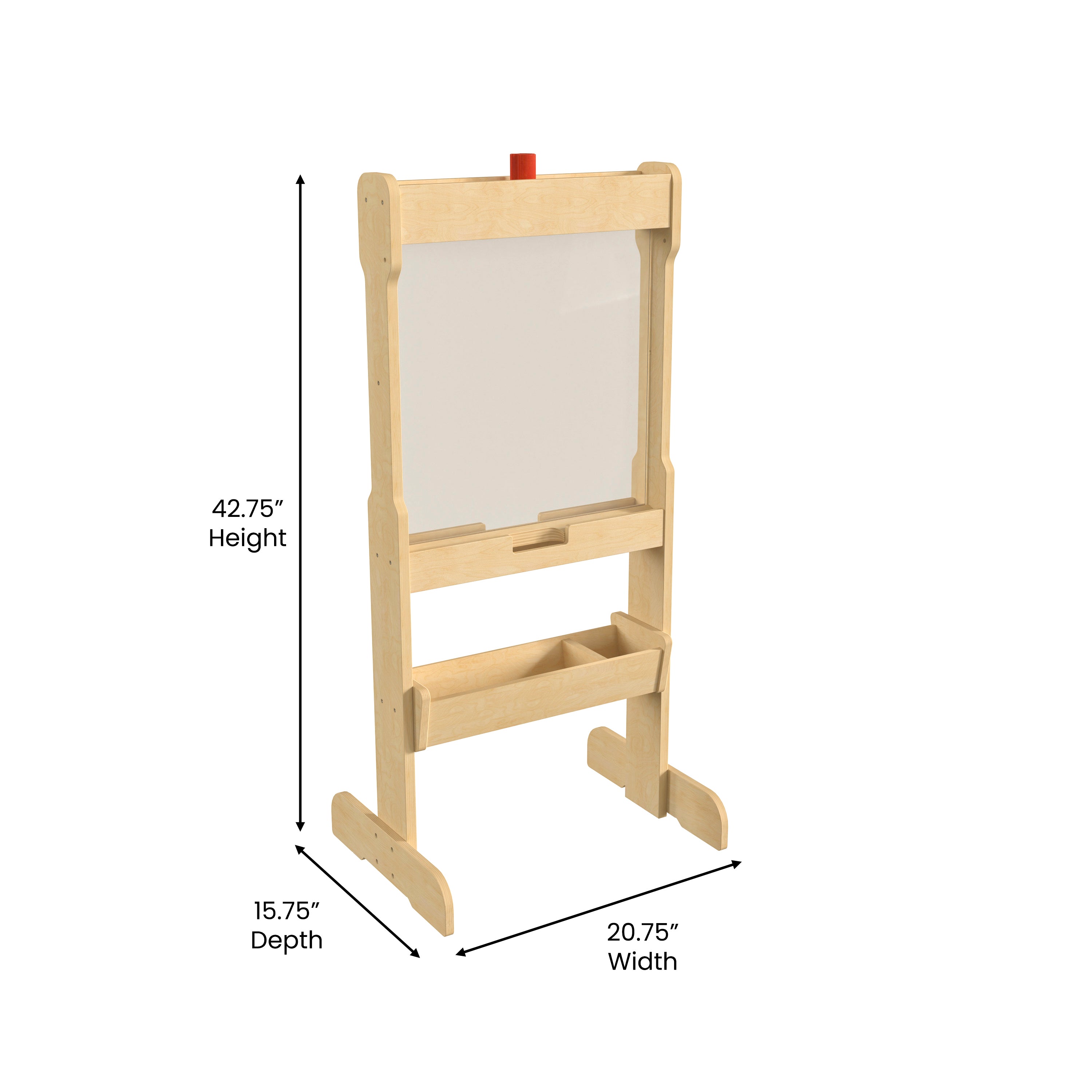 Bright Beginnings Commercial Double Sided Wooden Free-Standing STEAM Easel, Storage Tray, Acrylic Paint Window - Holds Two Accessory Panels, Natural